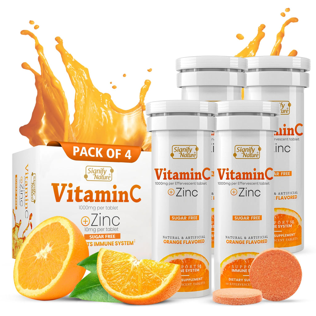 SIGNIFY NATURE Vitamin C 1000mg Effervescent Tablets with Zinc, 20CT | Potent Immune Support with Zinc, Sugar-Free & Vegan, Dissolvable Fizzy Tablet, Water Soluble, Easy Daily Vitamin C Boost