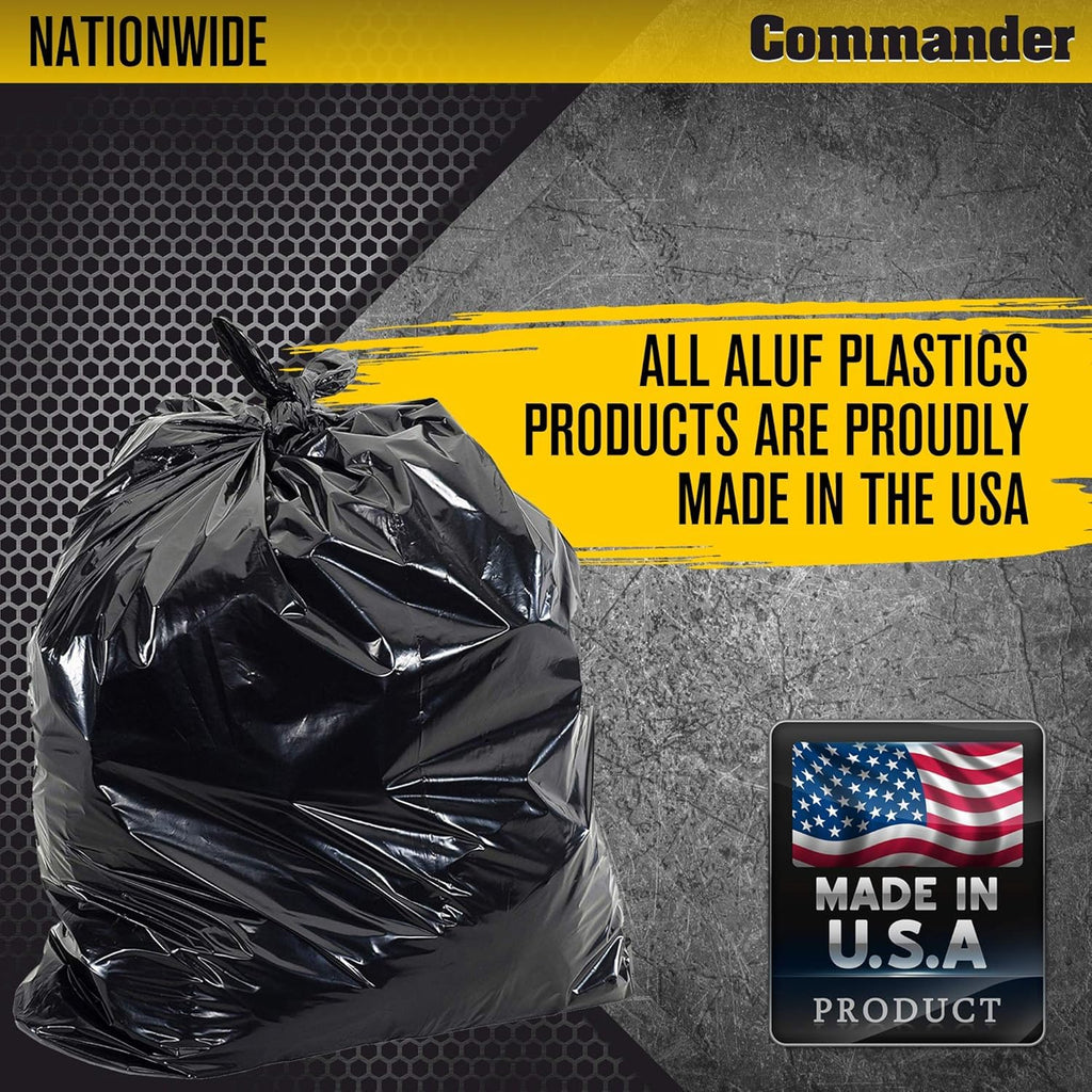 Commander 55 Gallon 2 MIL (eq) Heavy Duty Contractor Bags with Flap Ties - 36" x 56" with flaps - Pack of 20 - For Contractor, Industrial, & Outdoor