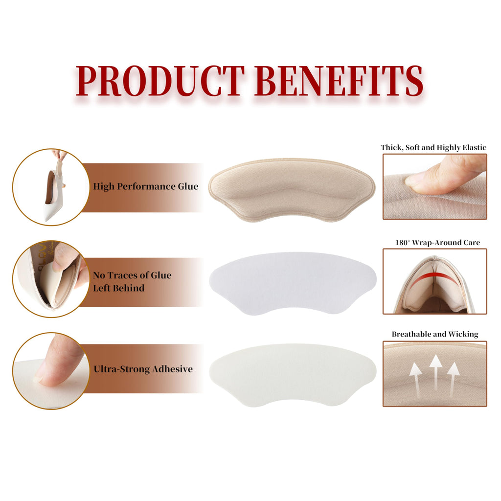 4 Pairs Heel Pads for Shoes, Soft and Flexible Heel Grips for Shoes Too Big