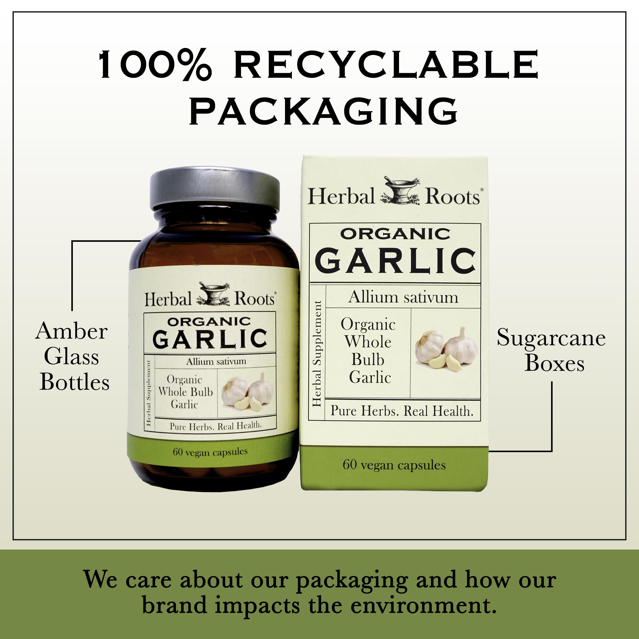Herbal Roots Organic Whole Bulb Garlic Pills - Potent Extra Strength Immune Support - USDA Certified Organic - 60 Vegan Capsules