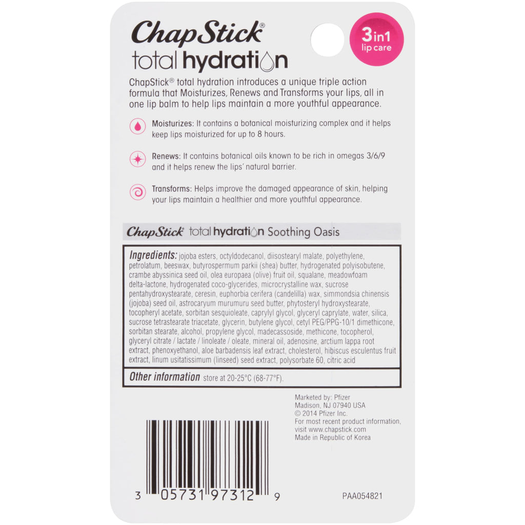 Buy now ChapStick Total Hydration Soothing Oasis Moisturizing Lip Balm Tube, Lip Balm for Lip Care - 0.12 Oz at indiglob india