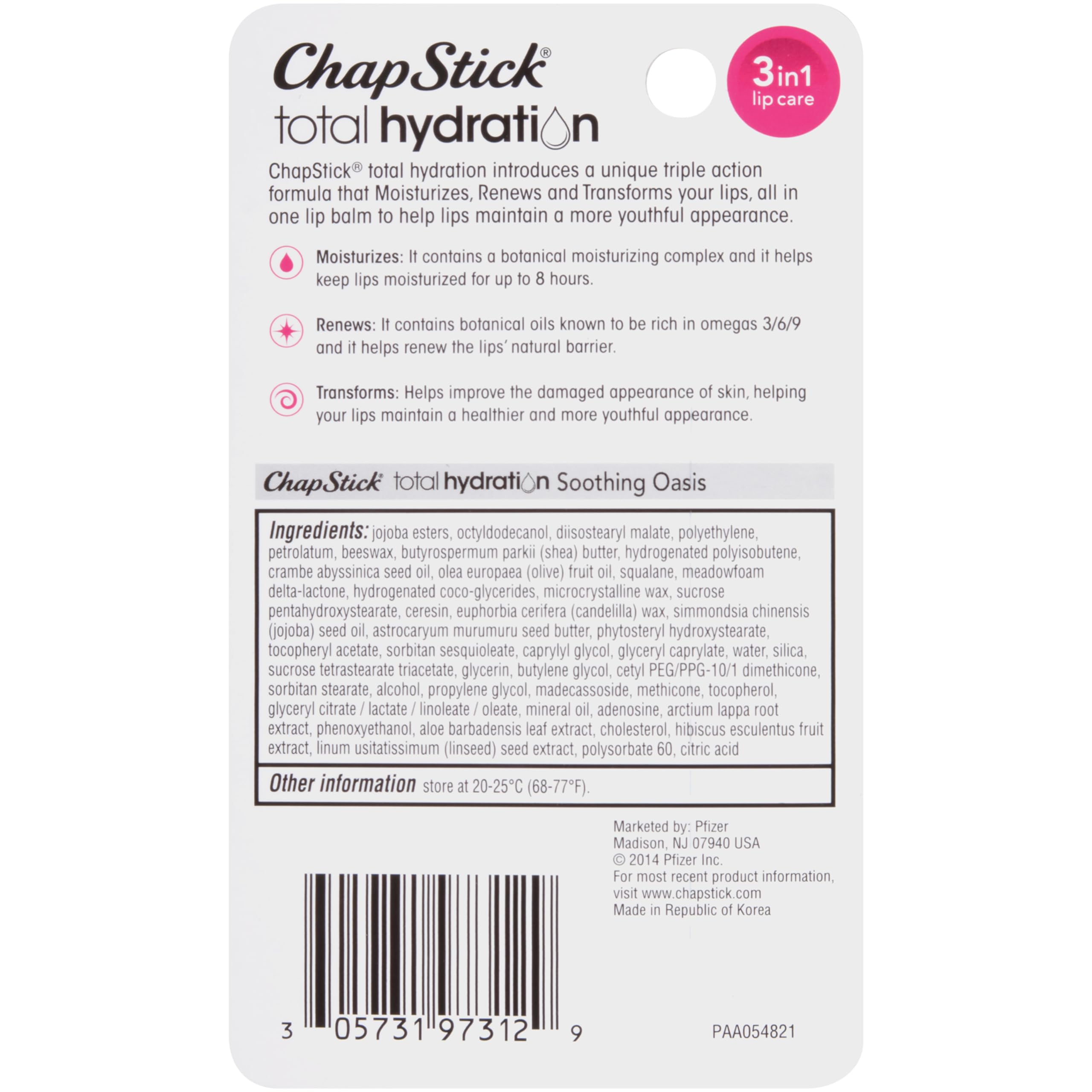 Buy now ChapStick Total Hydration Soothing Oasis Moisturizing Lip Balm Tube, Lip Balm for Lip Care - 0.12 Oz at indiglob india