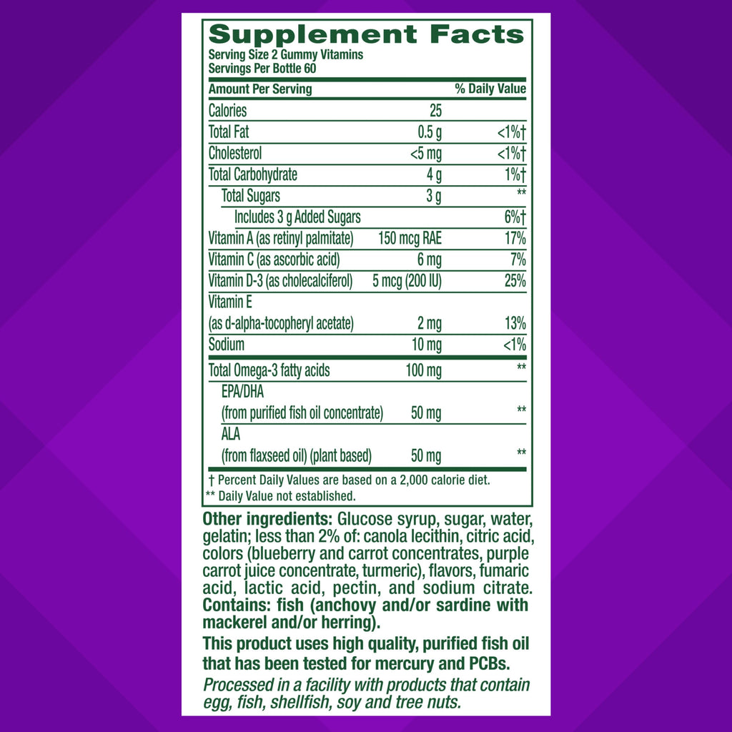 Buy now Vitafusion Omega-3 Gummy Vitamins, Berry Lemonade Flavored, Heart Health Vitamins(1) With Omega 3 EPA/DHA and Vitamins A, C, D and E, Americaâ€™s Number 1 Vitamin Brand, 60 Day Supply, 120 Count at indiglob india