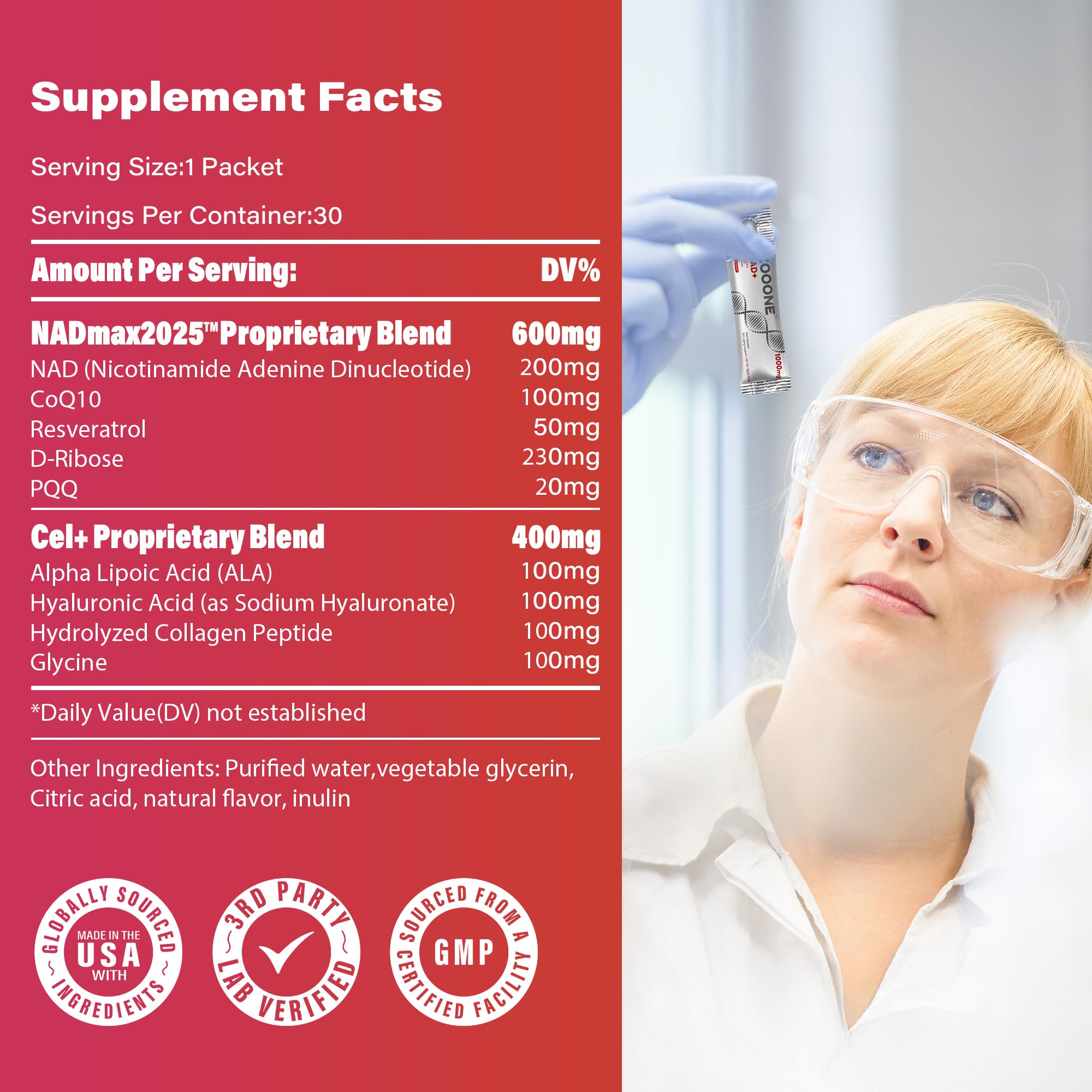 zooone NAD+ Liquid Packets 1000mg, NMN Supplement Alternative with Aging-Supportive Resveratrol, CoQ10, D-Ribose & PQQ for Cellular Energy, 30 On-The-Go Single Serve Packets