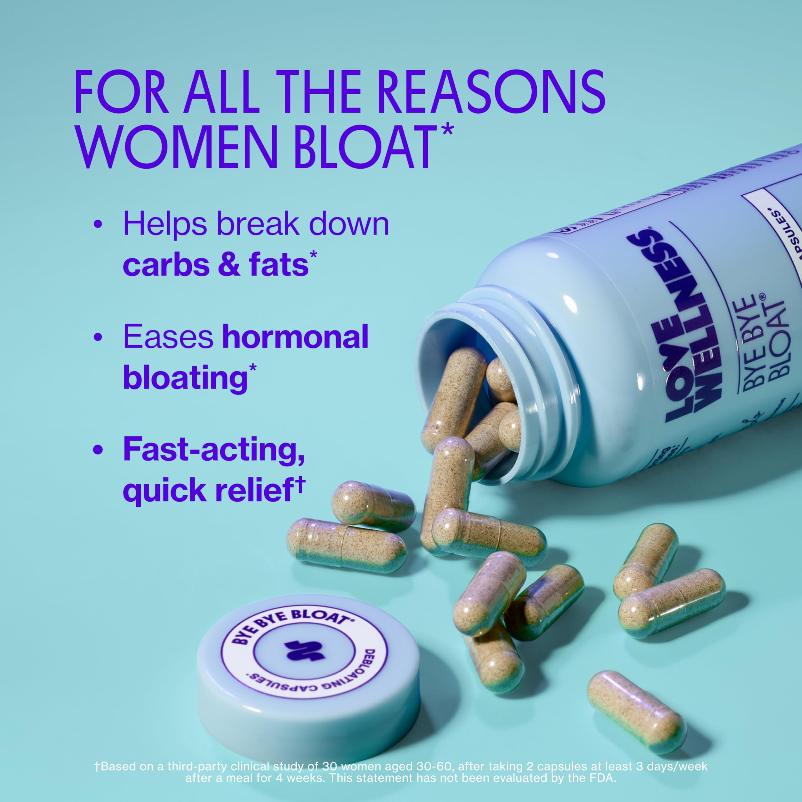 Love Wellness Bye Bye Bloat | Digestive Enzymes | 30-Day Supply | Capsules | Digestive enzyme supplement, Contains fenugreek and dandelion , Dietary supplement, Easy to take, 60 capsules