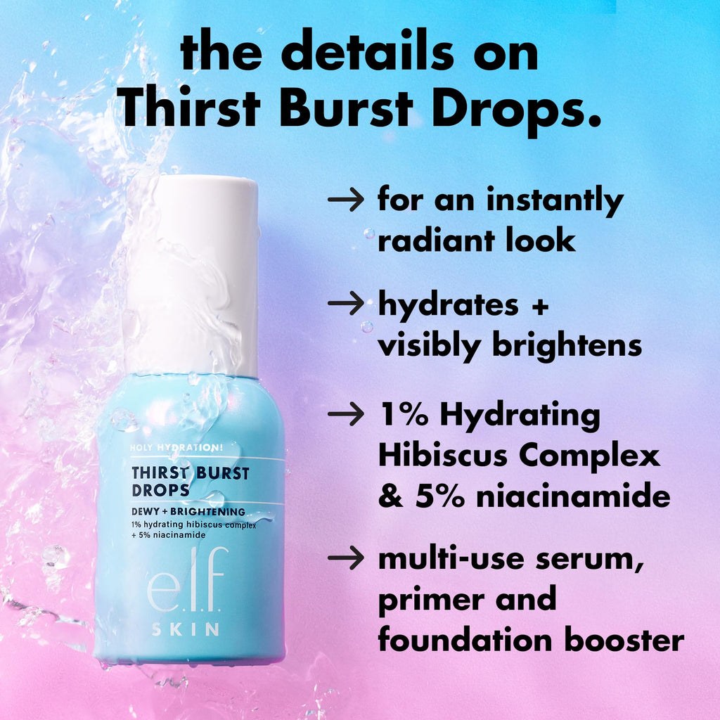 e.l.f. SKIN Holy Hydration! Thirst Burst Drops, Serum For A Radiant Complexion Instantly & Over Time, Made With Hyaluronic Acid, Vegan & Cruelty-Free