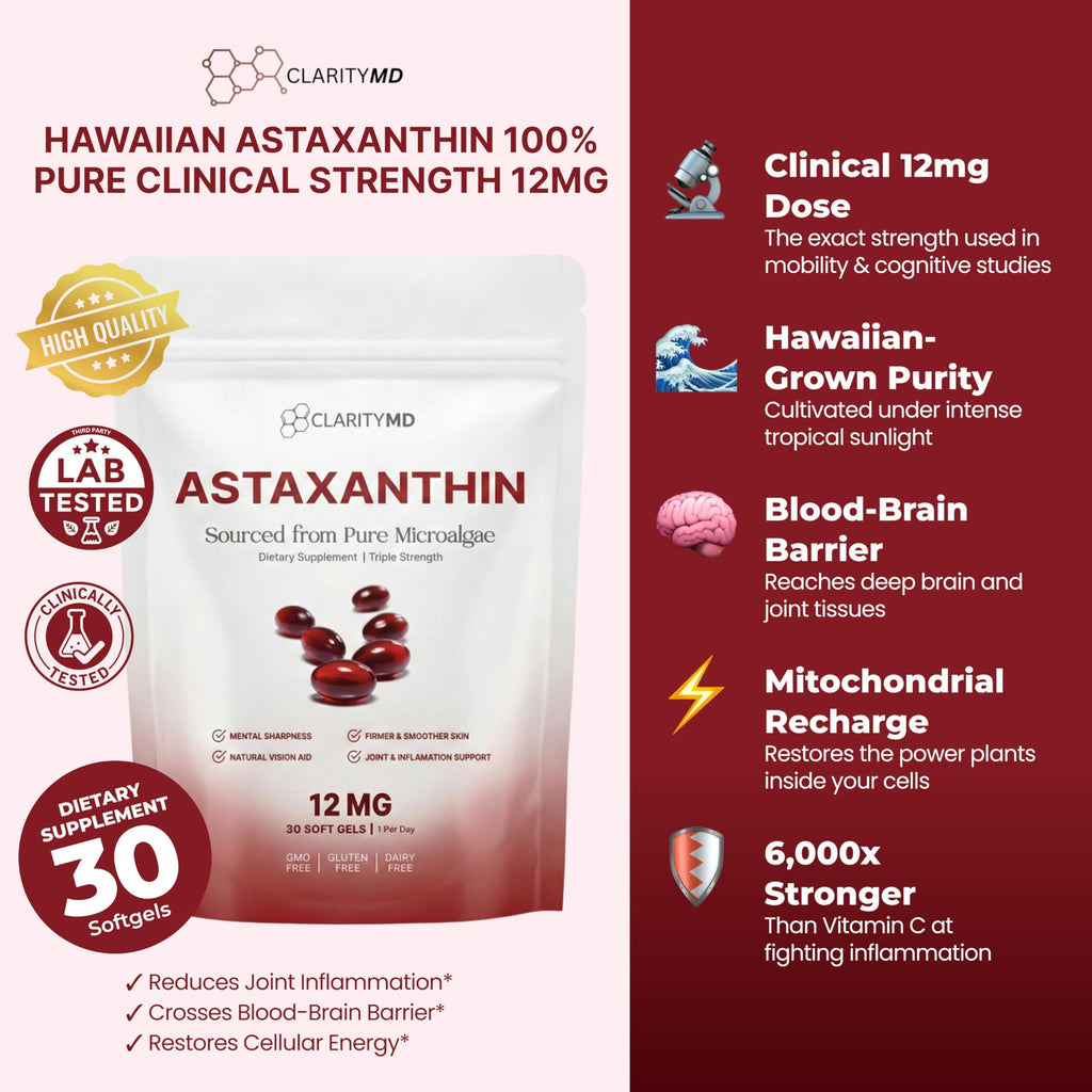 Astaxanthin 12mg Antioxidants Supplement – Natural Microalgae Source – Lipid-Based Softgel for Enhanced Absorption – Cognitive, Vision & Joint Support – 30 Softgels (Pack of 1)