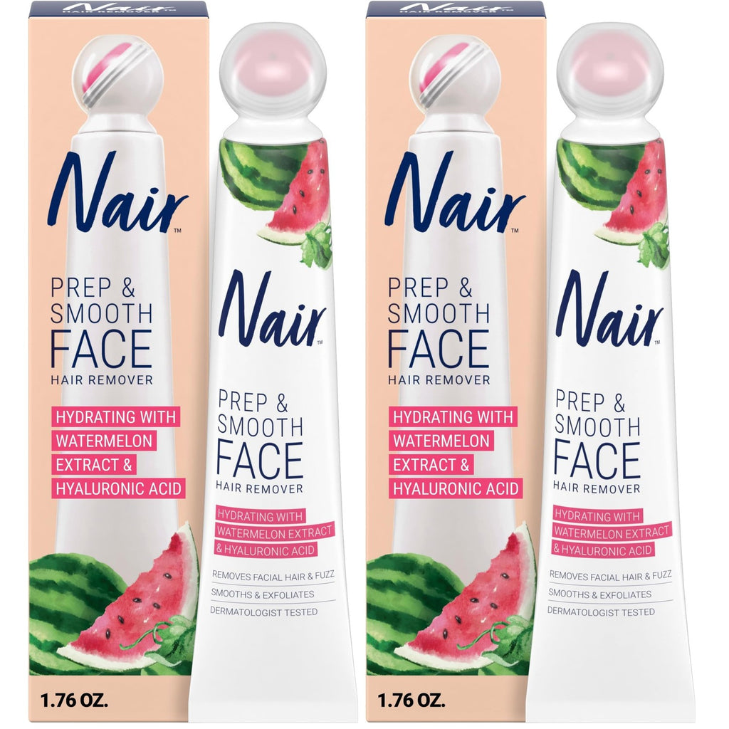 NAIR Prep & Smooth Face Exfoliating Depilatory Cream for Women - Effective Hair Removal for Smooth Skin with Hyaluronic Acid, 1.76 oz | Dermatologist-Tested, Hyaluronic Acid, Watermelon Extract, Face Fuzz Removal, Upper Lip, Chin & Cheek Hair Removal