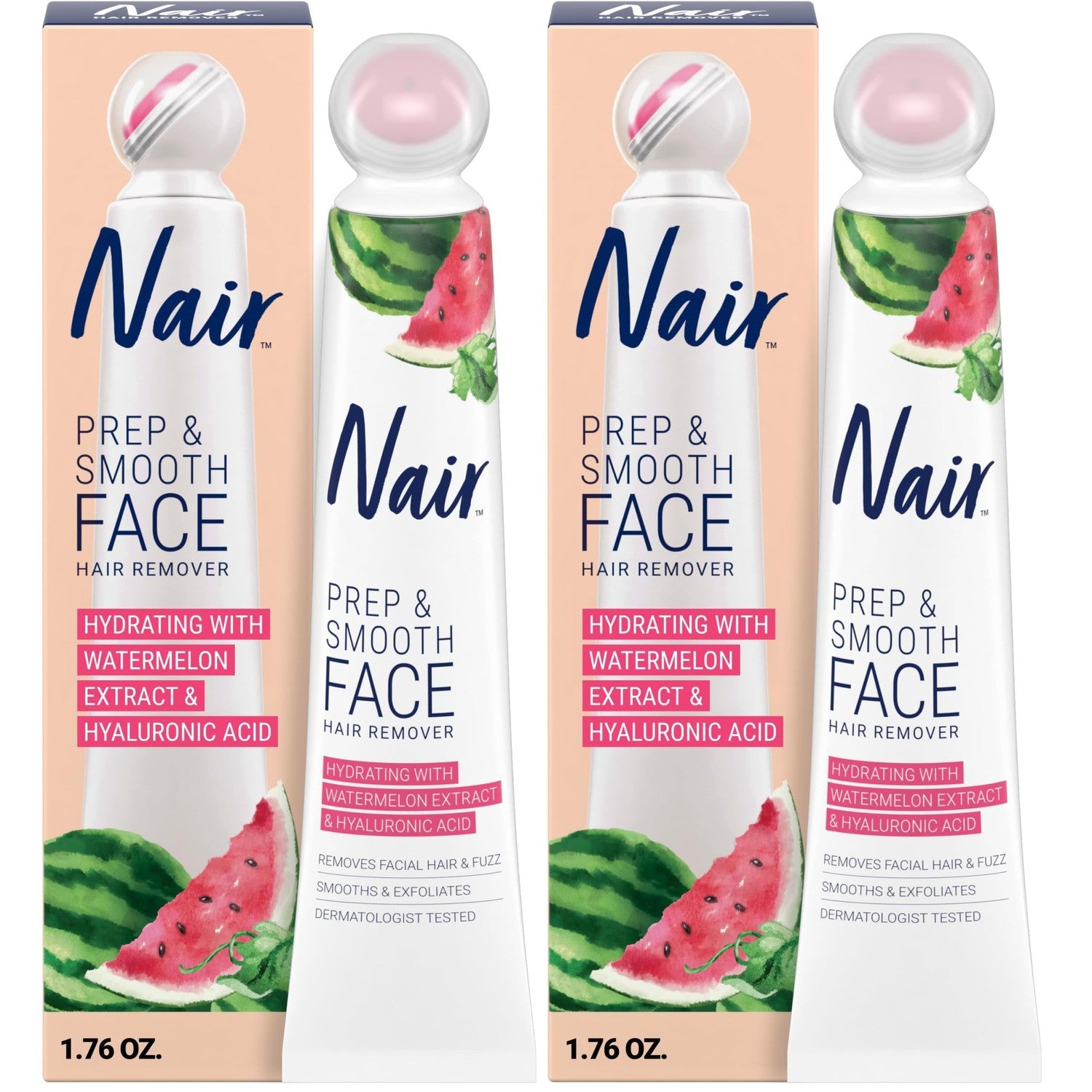 NAIR Prep & Smooth Face Exfoliating Depilatory Cream for Women - Effective Hair Removal for Smooth Skin with Hyaluronic Acid, 1.76 oz | Dermatologist-Tested, Hyaluronic Acid, Watermelon Extract, Face Fuzz Removal, Upper Lip, Chin & Cheek Hair Removal