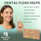 Natural Dental Floss Picks 75 Pack – Organic Biodegradable Floss Sticks with Strong Bamboo Charcoal Thread & Vegan Cornstarch Handle – No Plastics, No Artificial Flavours - Kraft Paper Box