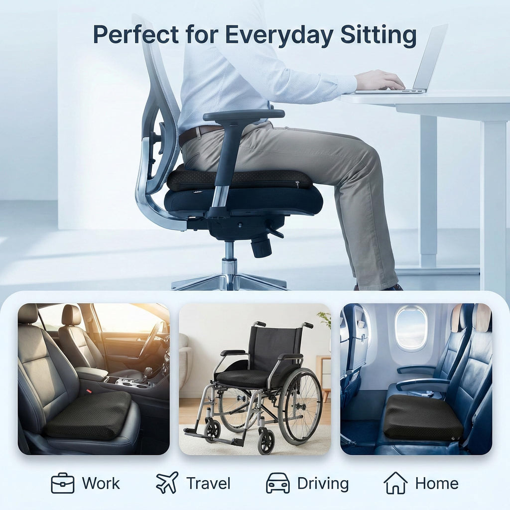 Extra Thick Large Pure Gel Seat Cushion for Long Sitting, Breathable Comfort Cushion for Back, Sciatica, Tailbone & Hip Pain Relief, Washable Portable Cushion for Office Chair, Car, Wheelchair