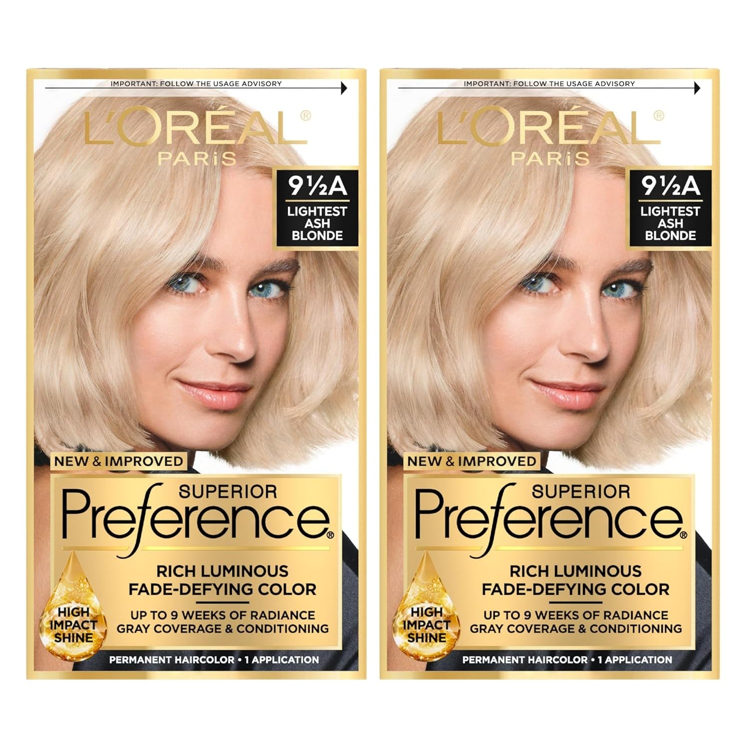Buy now L'Oreal Paris Superior Preference Luminous Fade-Defying Permanent Hair Color, Hair Dye For Up to 9 Weeks of Radiance, Light Ash Blonde 9A, 1 Hair Dye Kit 9.5A Lightest Ash Blonde 1 Count (Pack of 2) at indiglob india