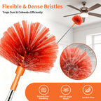 Cobweb Duster with Extension Pole, 90" Spider Web Brush, Orange