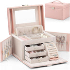 Buy now Vlando Jewelry Box Organizer for Girls Women, Large Baroque Jewelry Holder Organizer with Mirror, 3 Drawers for Bracelets, Earrings, Rings, Necklaces, Mothers Day for Loved One, Pink at indiglob india