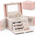 Buy now Vlando Jewelry Box Organizer for Girls Women, Large Baroque Jewelry Holder Organizer with Mirror, 3 Drawers for Bracelets, Earrings, Rings, Necklaces, Mothers Day for Loved One, Pink A.Pink at indiglob india