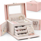 Buy now Vlando Jewelry Box Organizer for Girls Women, Large Baroque Jewelry Holder Organizer with Mirror, 3 Drawers for Bracelets, Earrings, Rings, Necklaces, Mothers Day for Loved One, Pink A.Pink at indiglob india