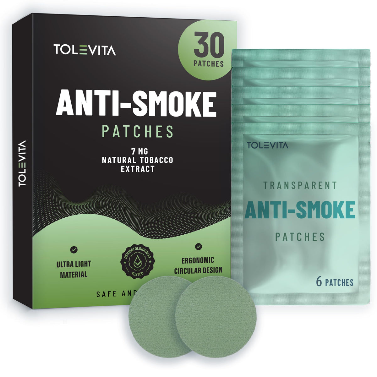 TOLEVITA Anti-Smoke Herbal Patches – Circle Shape 7mg (Green), Quit Smoking Patches to Help Reduce Cravings | Herbal Stop Smoking Aid for a Healthier Lifestyle - 30 Patches