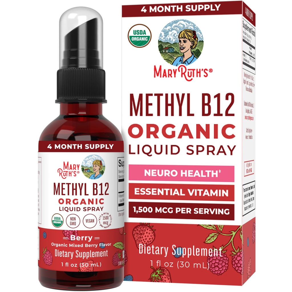 MARYRUTH'S Organic Methyl B12 Spray, 1,500 mcg B12 Per Serving, 1 Fl Oz | Energy Metabolism Support, Gluten Free, Vegan, Non-GMO