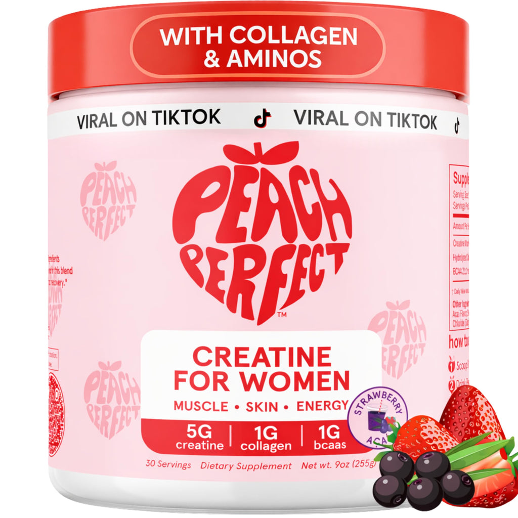 Peach Perfect Creatine for Women – Micronized Creatine Monohydrate Powder with BCAA & Collagen for Glute Strength Support, Boosts Energy, Focus, Strength, and Endurance – Pink Lemonade, 30 Servings