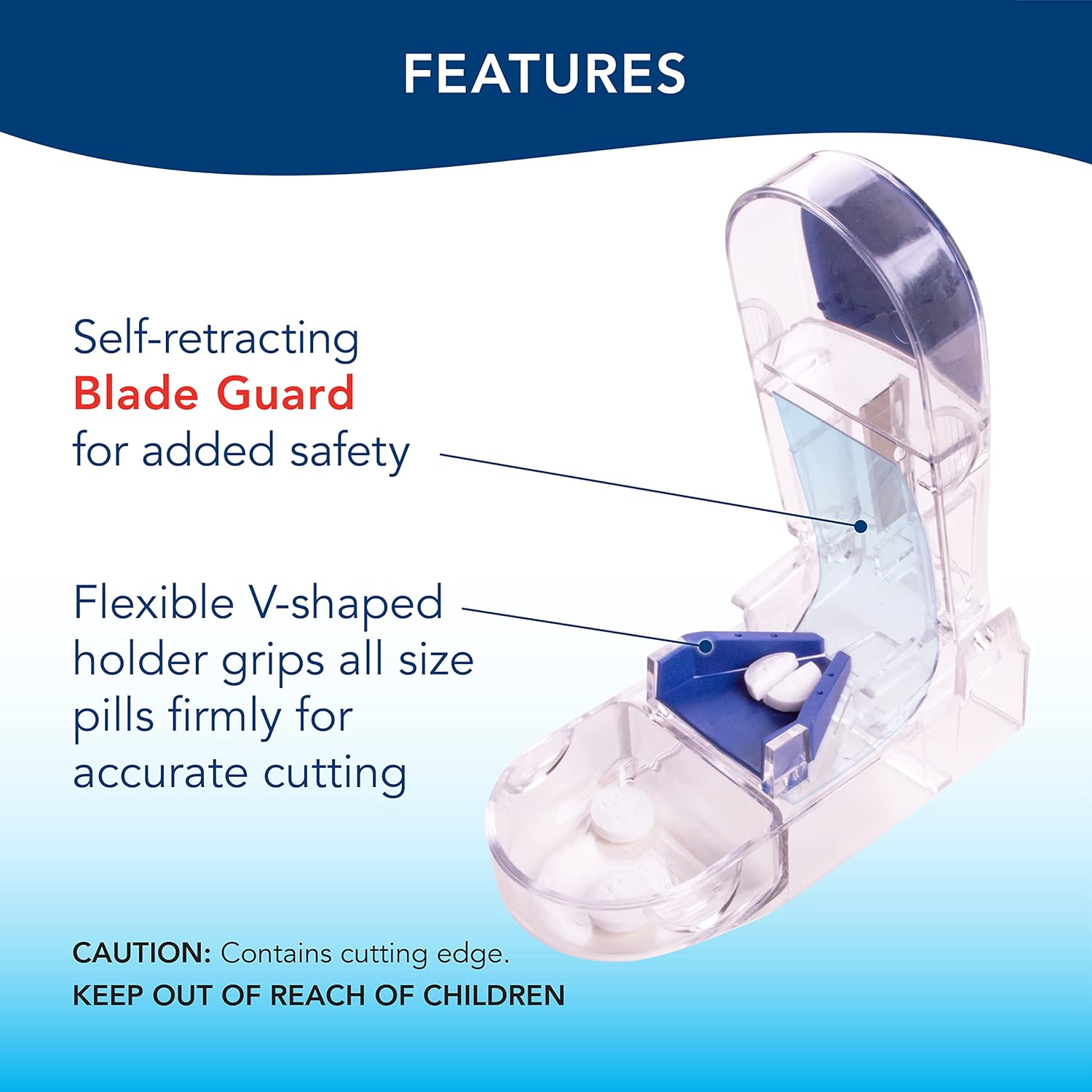 Buy now Apex Ultra Pill Cutter, Professional Medical Pill Splitter with Retracting Blade Guard, for Precise Cutting Small or Large Tablets, Vitamins, Blue/Green and Clear, 1 Count, Compact & Travel-Friendly at indiglob india