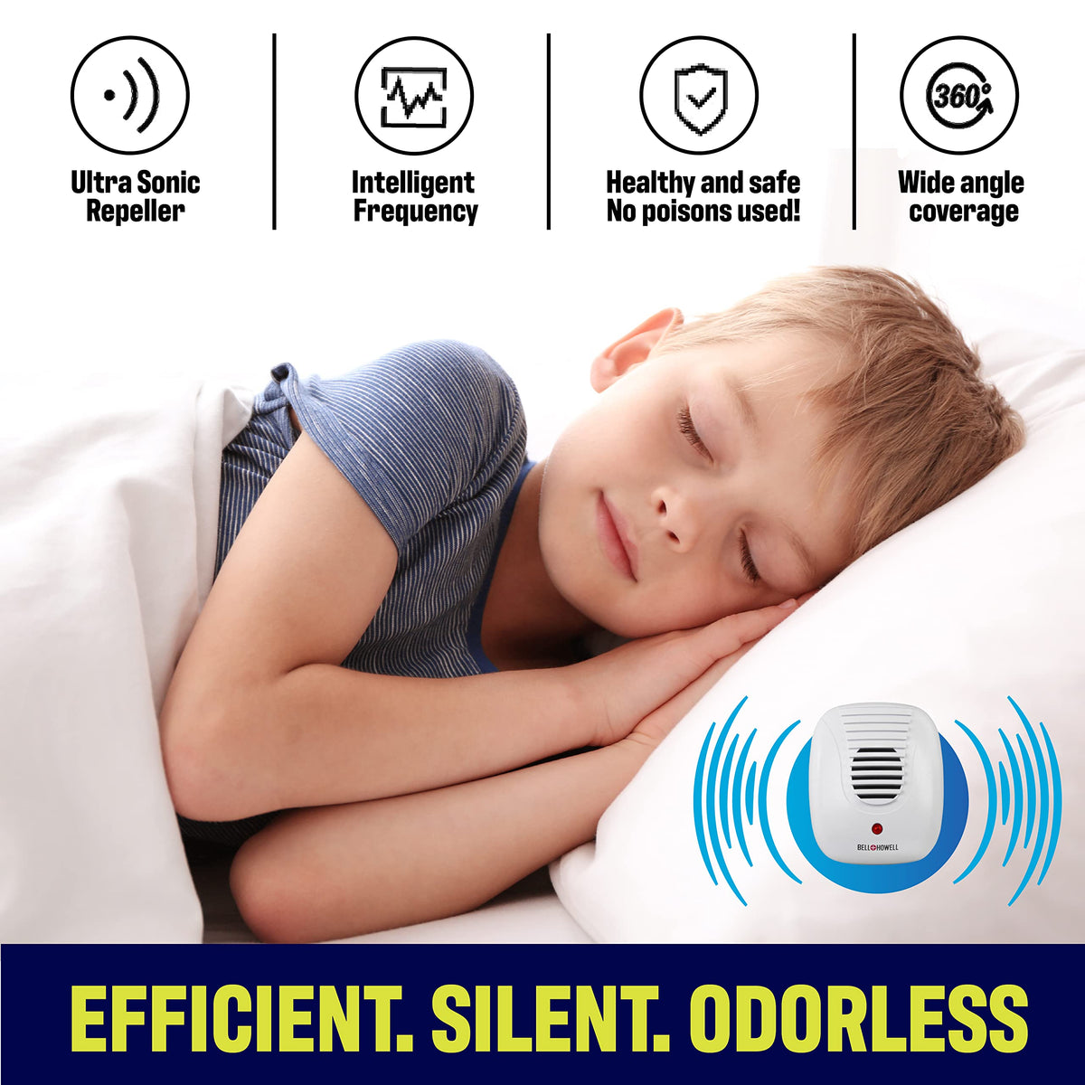 Bell+Howell Ultrasonic Pest Repeller Plug in Device Assorted 8 Pack, Effectively Aids to Repel mice, Bugs, Rats, Rodents, Mosquitos, roaches, Spiders and Ants Chemical, Odor and Sound Free