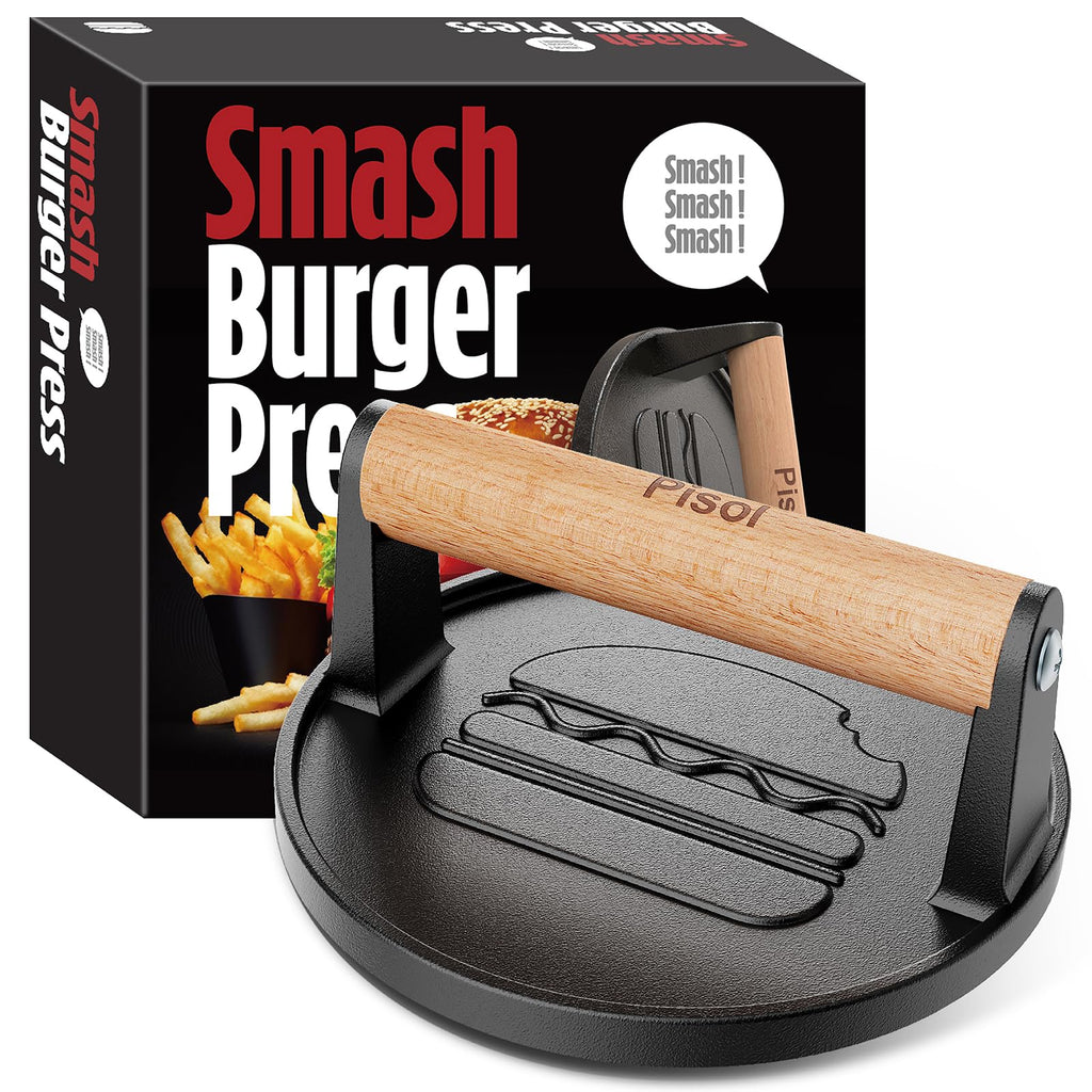 Pisol Smash Burger Press, Cast Iron Steak Weight Meat Patty Press Tool