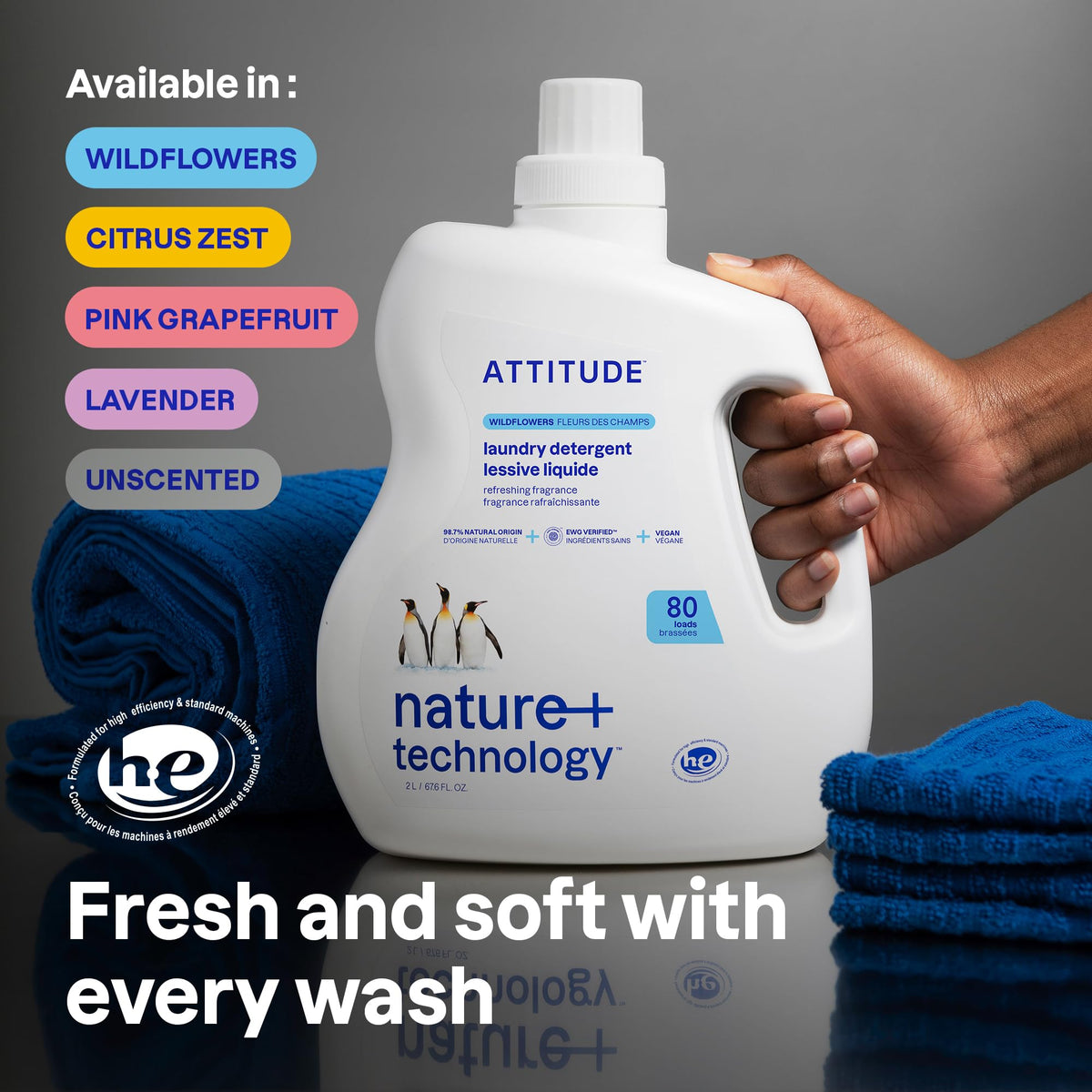 ATTITUDE 2X Concentrated Laundry Detergent, Wildflowers, 80 Loads