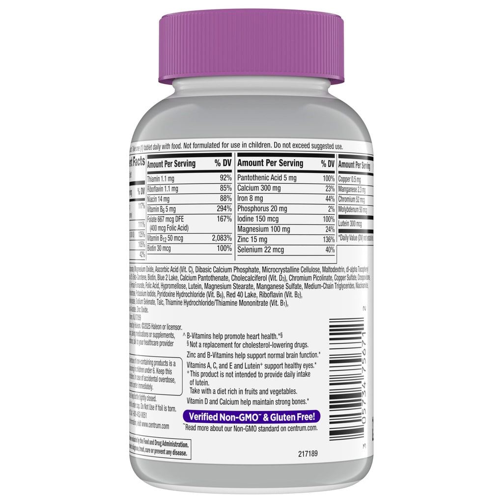 Centrum Silver Women's Multivitamin for Women 50 and Over, 200 Tablets | Contains Vitamin D3, B Vitamins, Calcium, and Antioxidants, Non-GMO Ingredients, Supports Memory and Cognition, GLP-1 Support