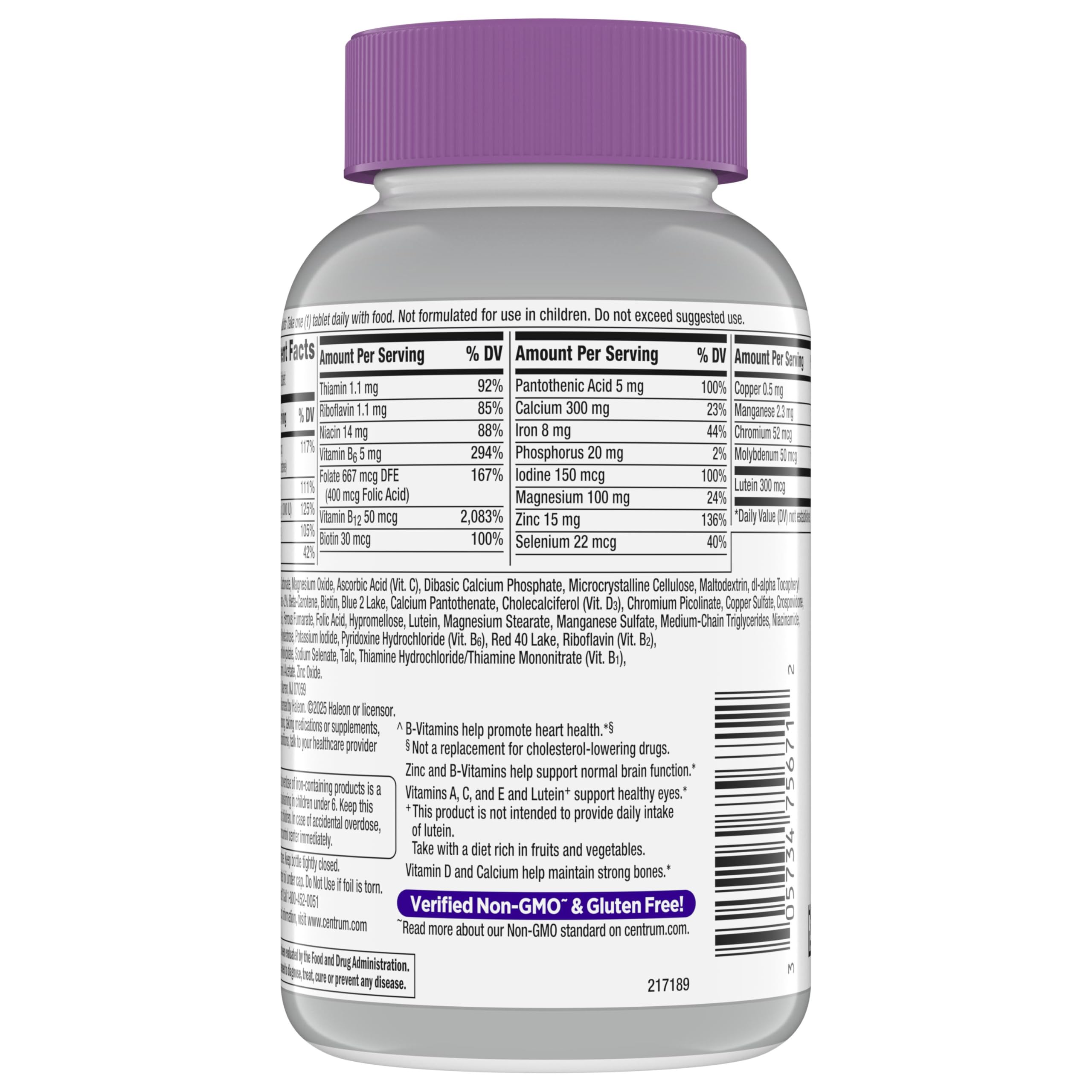 Centrum Silver Women's Multivitamin for Women 50 and Over, 200 Tablets | Contains Vitamin D3, B Vitamins, Calcium, and Antioxidants, Non-GMO Ingredients, Supports Memory and Cognition, GLP-1 Support