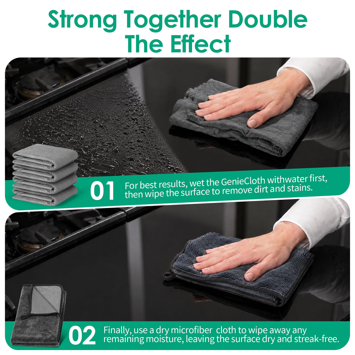 5PC Genie Cloth Magic Cloth for Glass,Windows, Bathroom,Reusable Lint Free