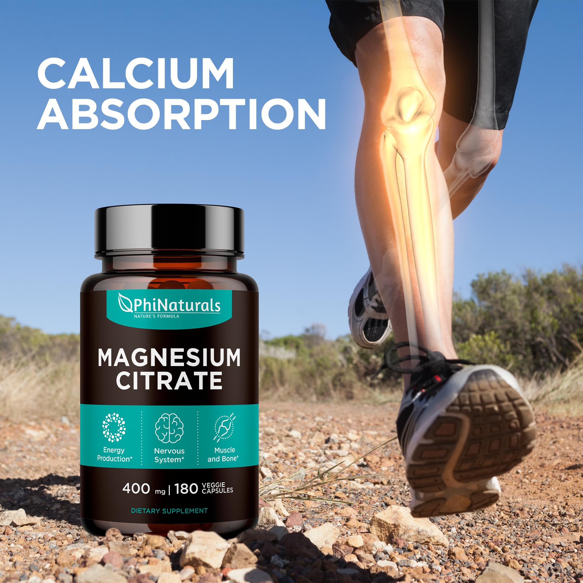 Magnesium Citrate Powder Capsules 400mg - 180 Count Veg Caps - PhiNaturals | Nervous system & Muscle Support · 400 mg High-absorption Mag Citrate Pills · Non-GMO Vegan Capsules - Citrato de Magnesio