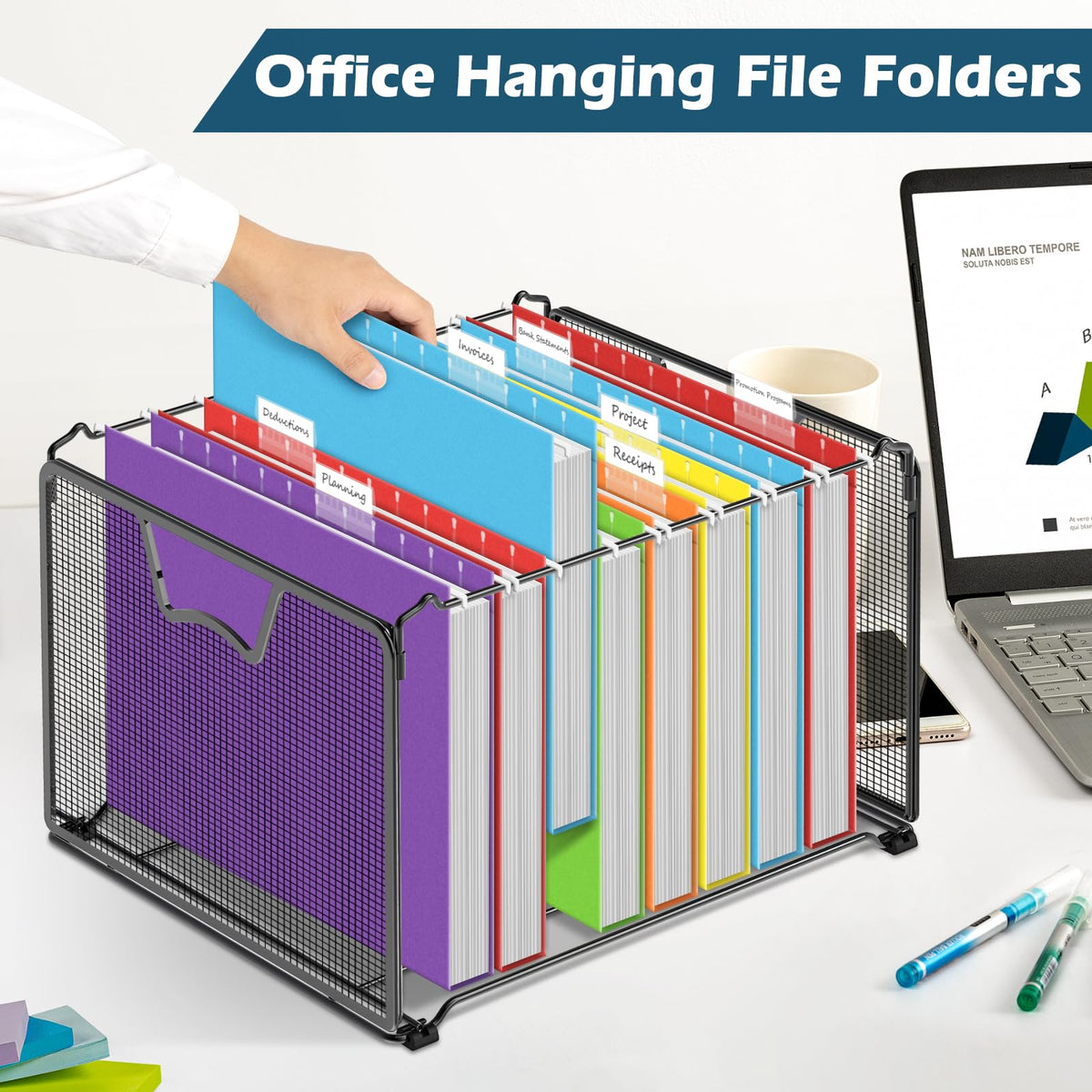 V-Opitos 6 Pack 1 Inch Expansion Hanging File Folders, Letter Size Hanging Folders with 1/5-Cut Adjustable Tab, Extra Capacity Hanging File Folders, Ideal School Classroom, Office Supplies