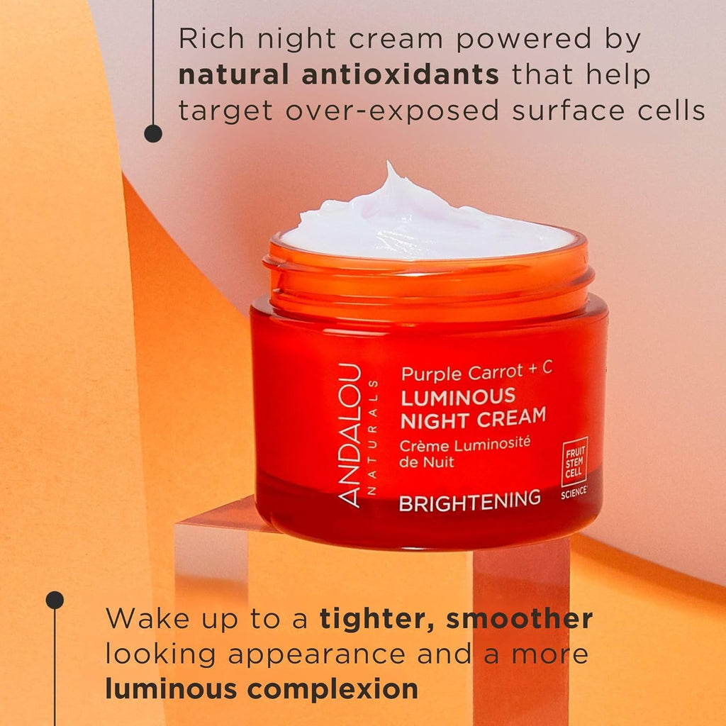 Buy now Andalou Naturals Purple Carrot + Vitamin C Luminous Skin Night Cream - Hydrating Face Moisturizer - With Fruit Stem Cell Complex for Radiant Skin - 1.7 fl oz at indiglob india