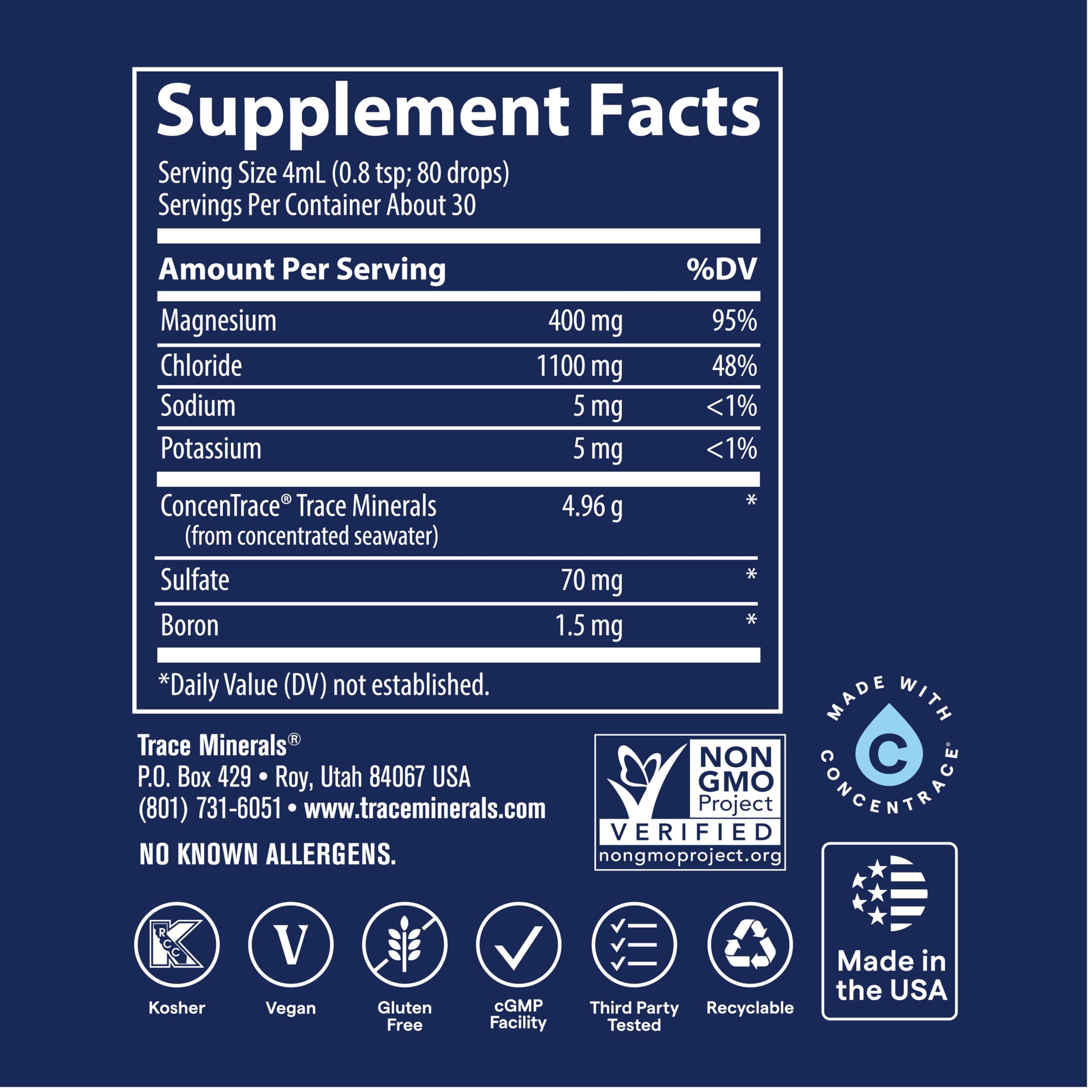 Trace Minerals Liquid Ionic Magnesium, 400 mg, 4 fl oz | Ionic magnesium chloride with high bioavailability. Supports 300 biochemical reactions and calm muscles. 30 servings.