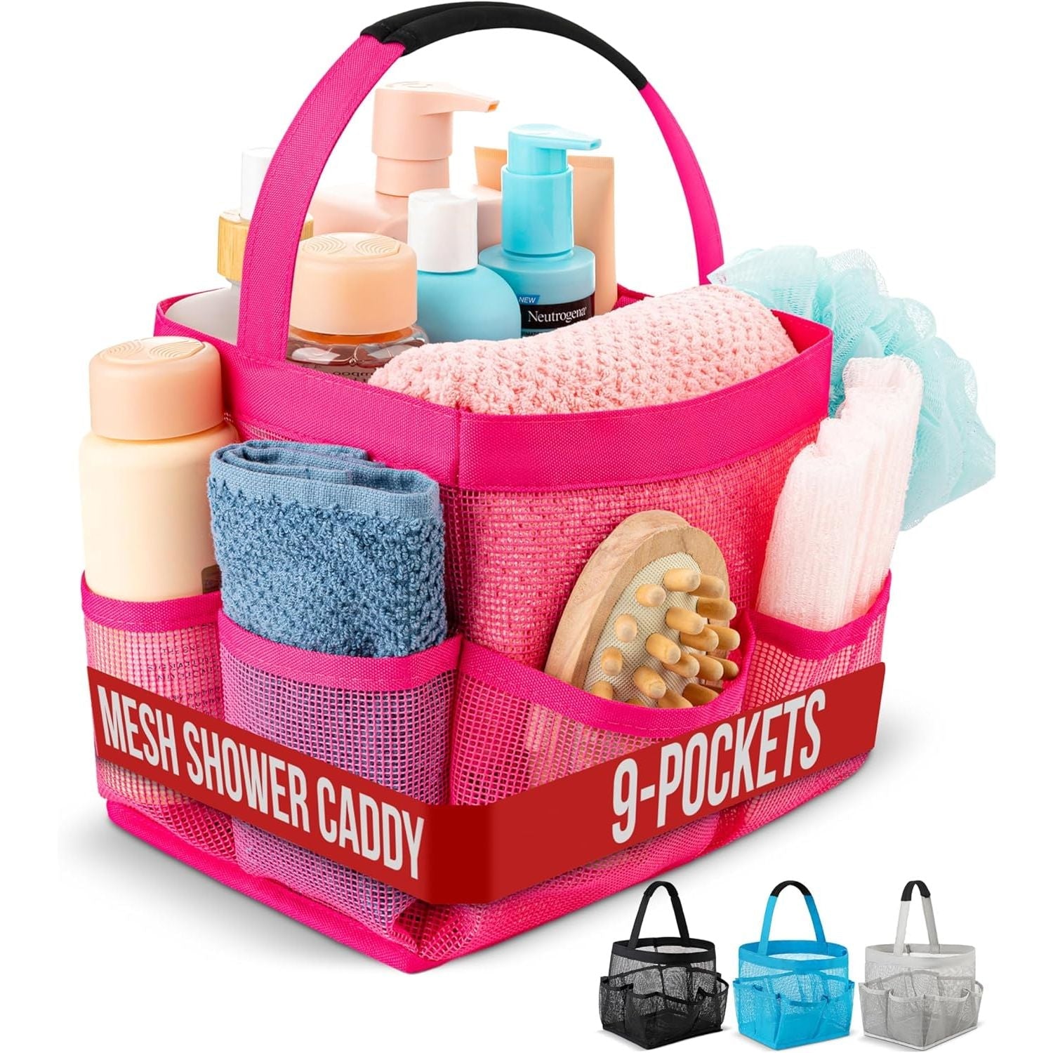 Buy now Masirs Mesh Shower Caddy - 9 Pocket Portable Bathroom Organizer Tote for Travel, Gym & Dorm - Collapsible Small Shower Caddy Bag to Hold Toiletries & Essentials (Gray) 9-Pockets Pink at indiglob india