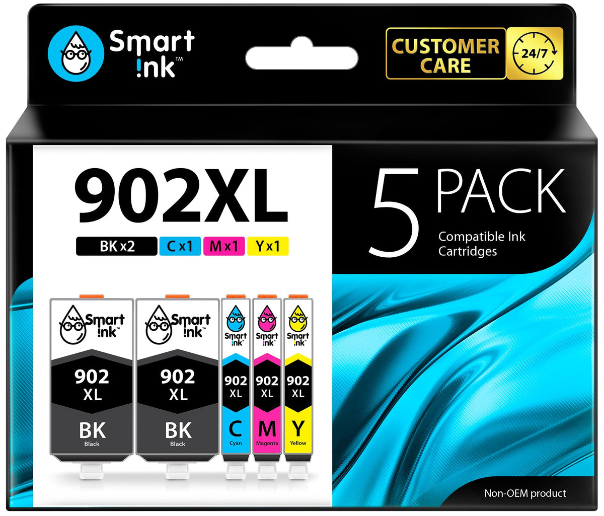 Smart Ink Compatible Ink Cartridge Replacement for HP 902XL 902XL (2 Black XL & C/M/Y XL 5 Combo Pack) to use with Officejet Pro 6978 6968 6974 6975 6960 Officejet 6951 6954 6956 6958 Printers