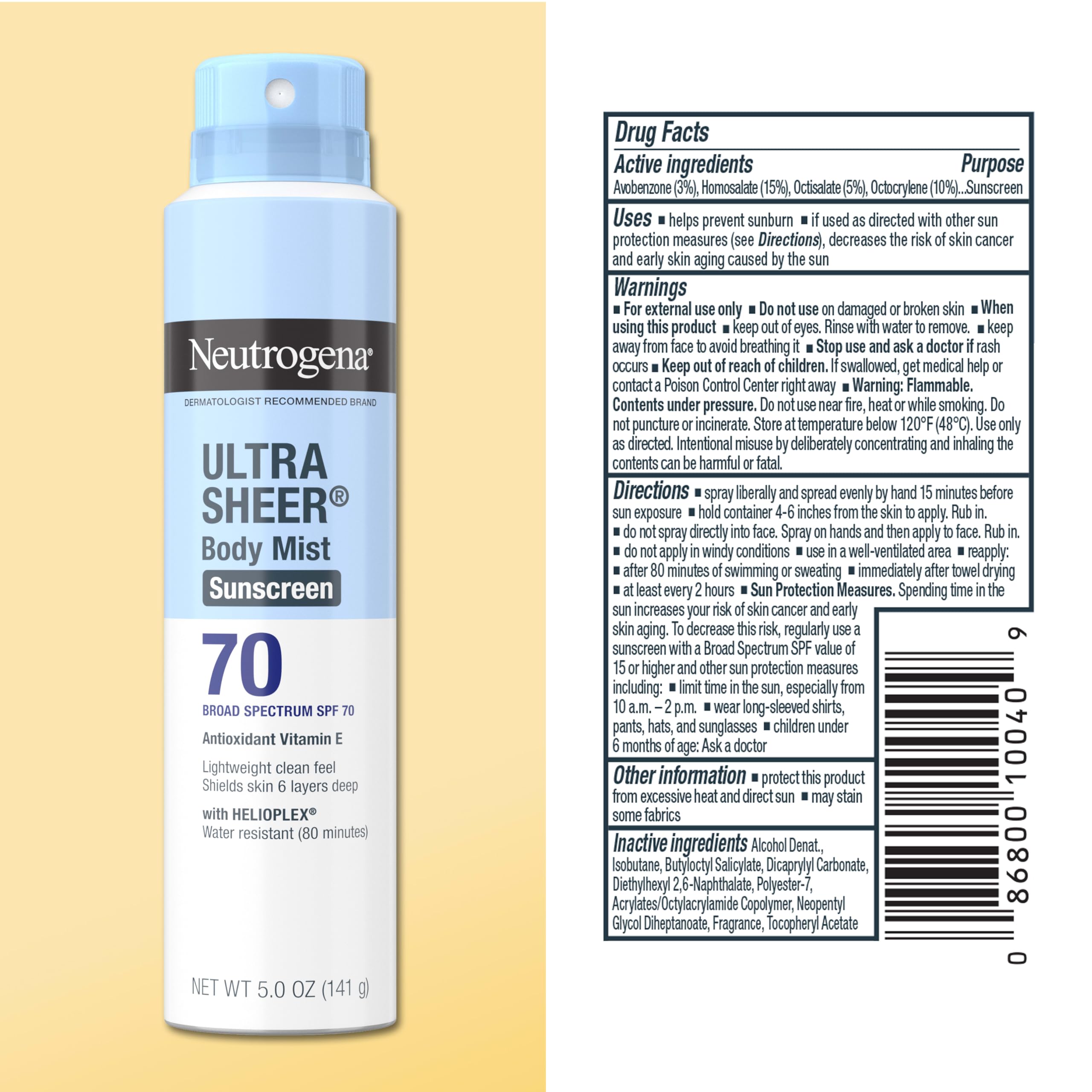 Neutrogena Ultra Sheer Dry Touch Sunscreen Spray, SPF 70, 3 x 5 oz | Broad Spectrum UVA/UVB Protection, Lightweight Spray, Water-Resistant up to 80 Minutes, PABA-, & Oxybenzone-Free