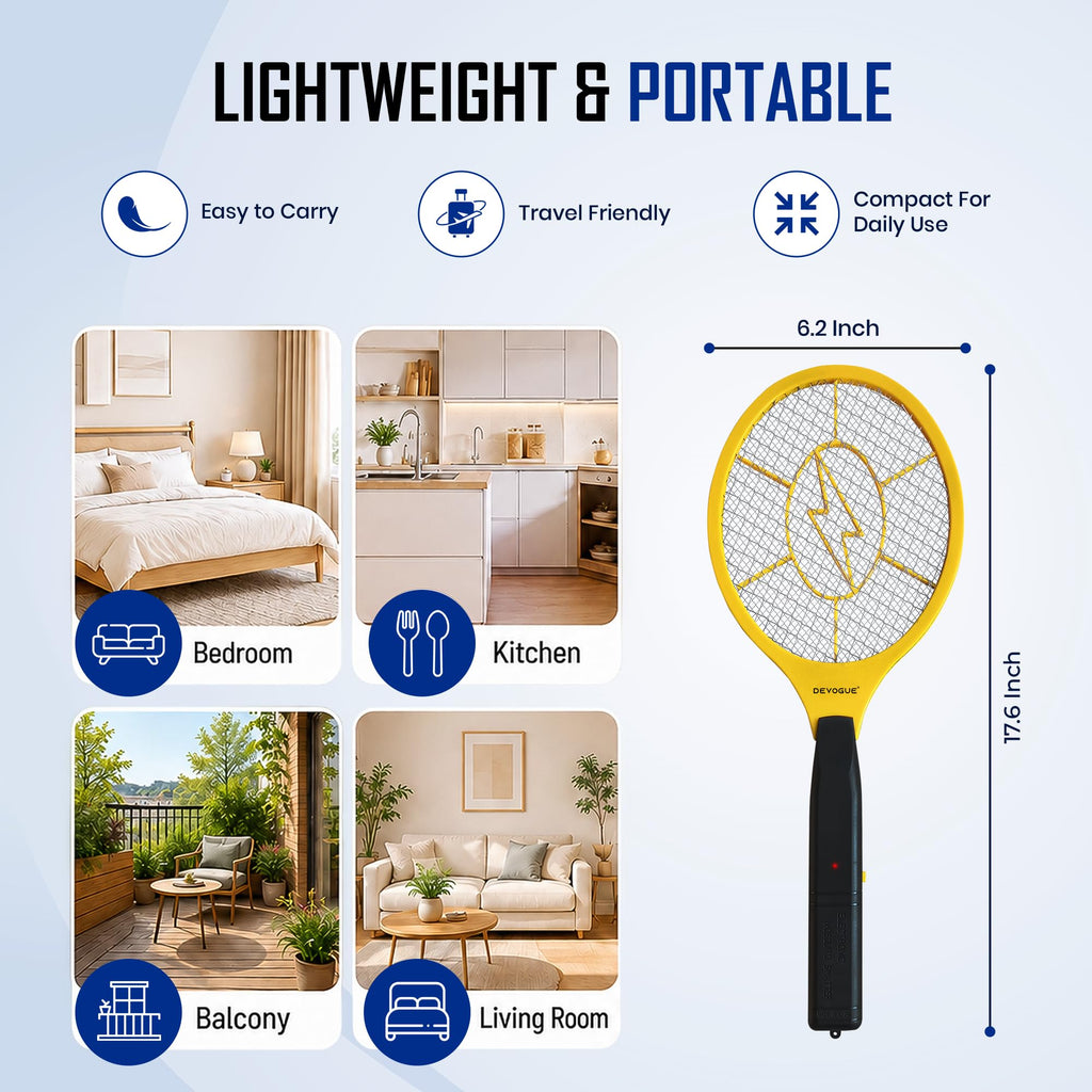 DEVOGUE® Electric Fly Swatter Bug Zapper Battery Operated Flies Killer Indoor and Outdoor Pest Control Mosquito Zapper and Insect Catcher Racket