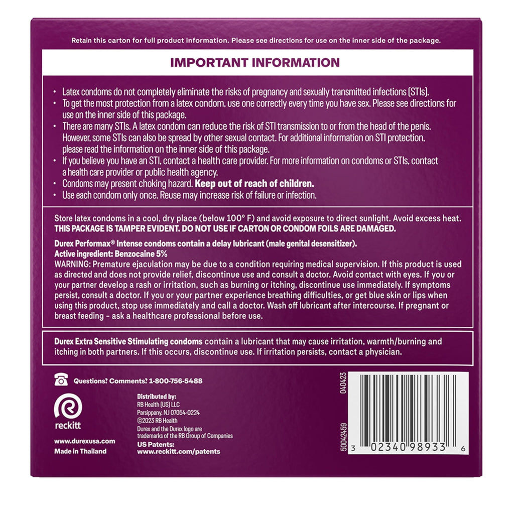 Durex Pleasure Pack Assorted Thin Condoms, Exciting Mix of Sensation and Stimulation, Lubricated Natural Rubber Latex Condoms for Men, 42 Count