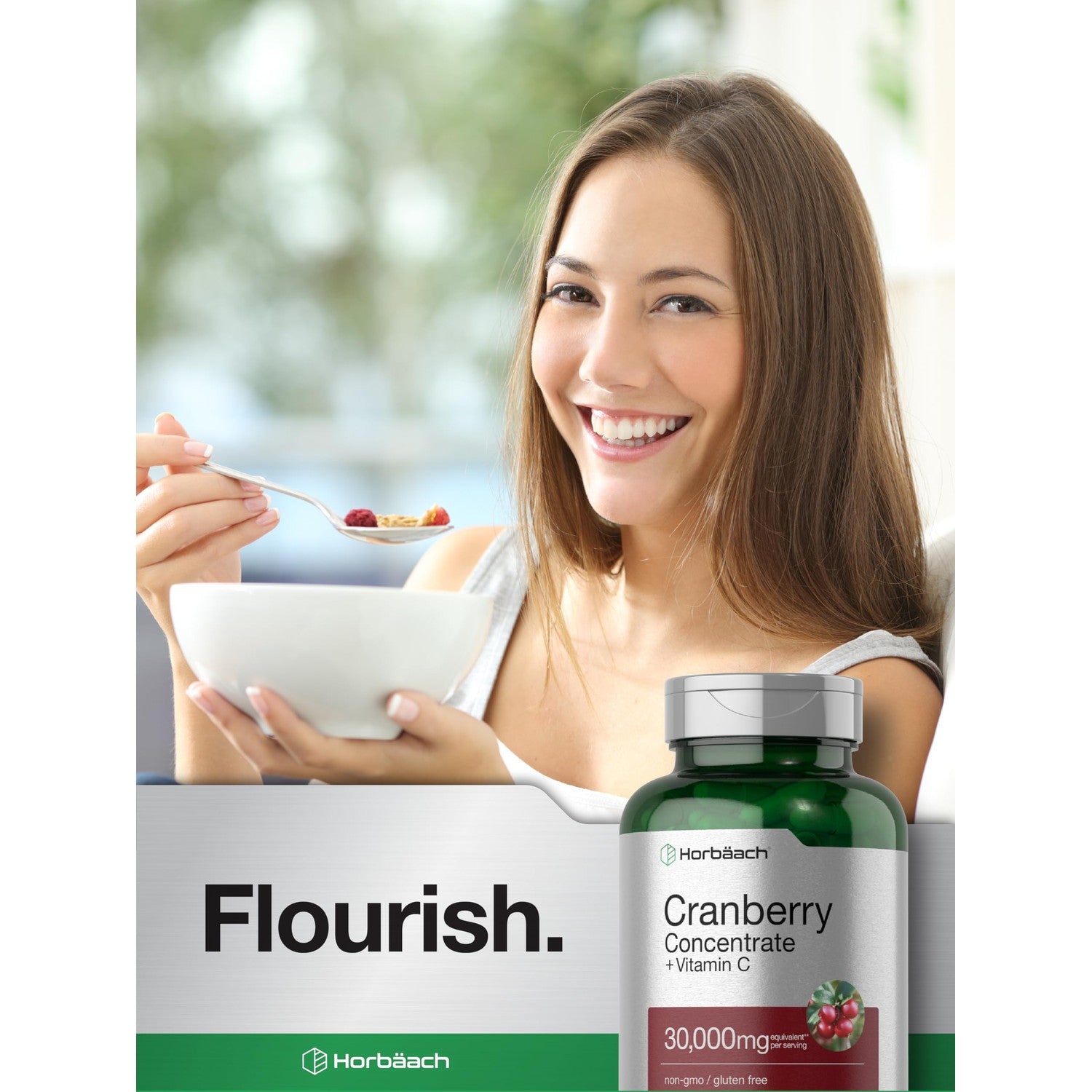 Horbäach Cranberry Concentrate Extract Pills + Vitamin C | 120 Capsules | Supplement for Women and Men | Triple Strength Ultimate Potency Formula | Non-GMO and Gluten Free