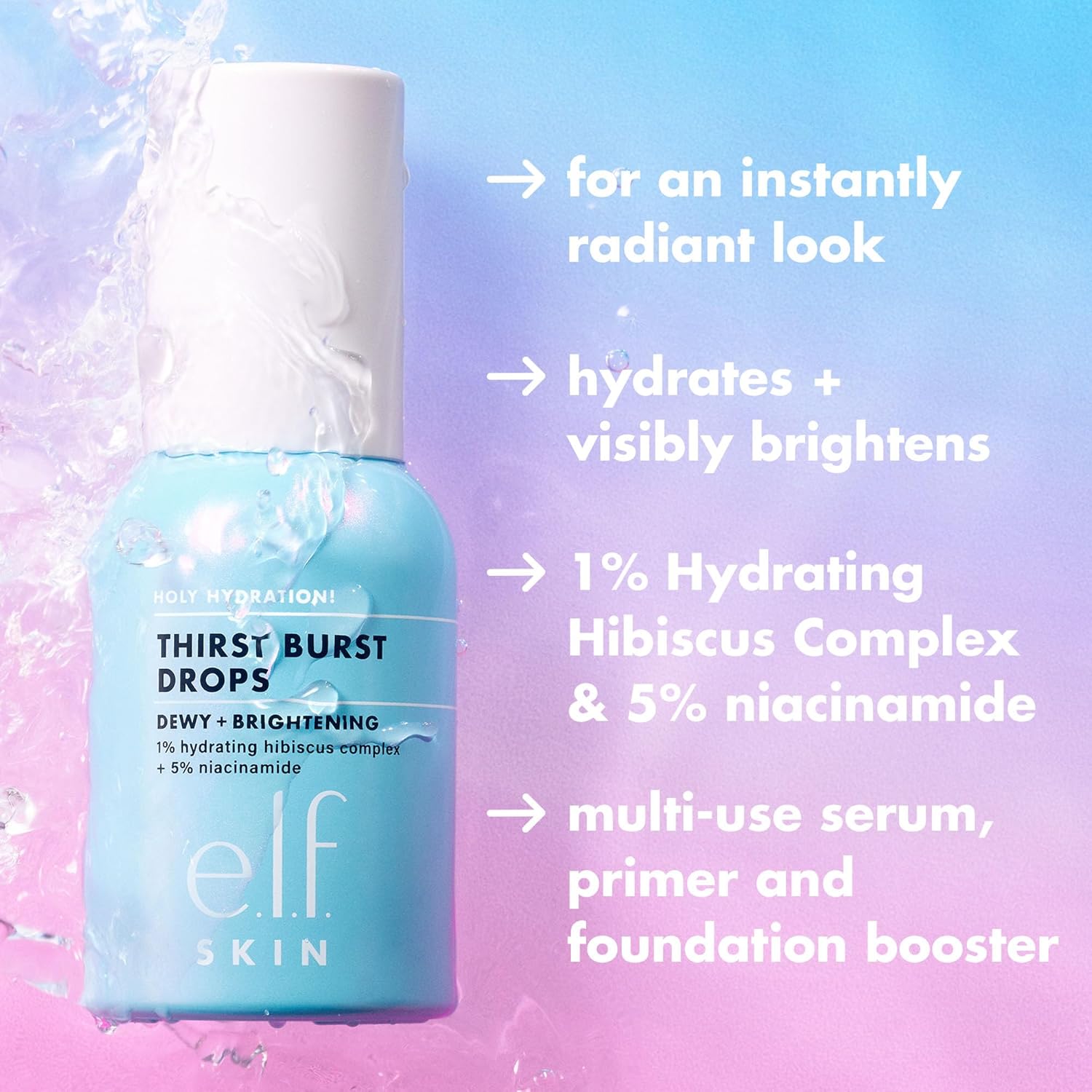 Buy now e.l.f. SKIN Holy Hydration! Thirst Burst Drops, Serum For A Radiant Complexion Instantly & Over Time, Made With Hyaluronic Acid, Vegan & Cruelty-Free at indiglob india