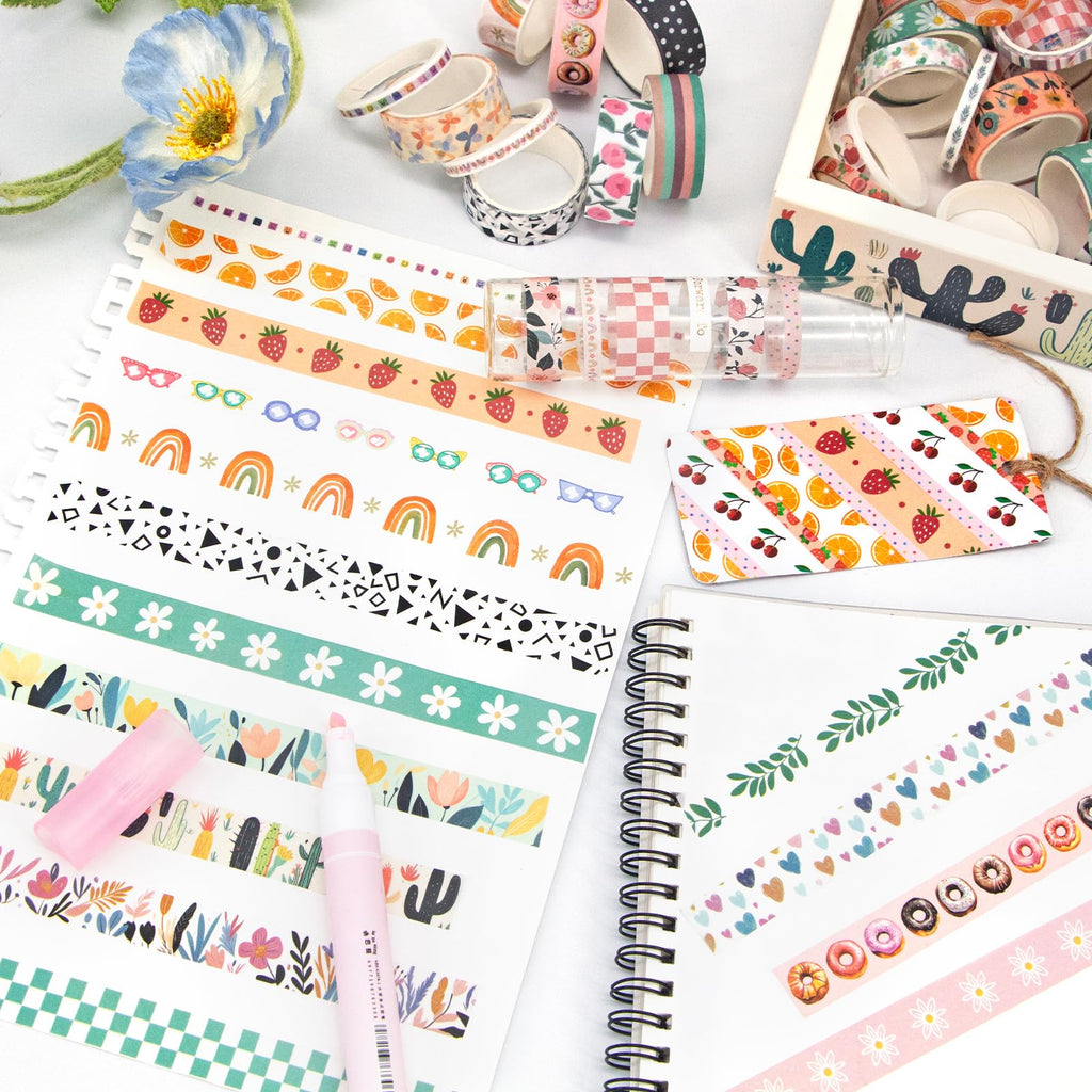 MOOKER 55 Rolls Holiday Washi Tape Set - Decorative Tape Seasonal Bohemian Colored Tape, Cute Washi Tapes for Journaling Supplies, Scrapbooking Supplies kit, Summer Scrapbook Supplies