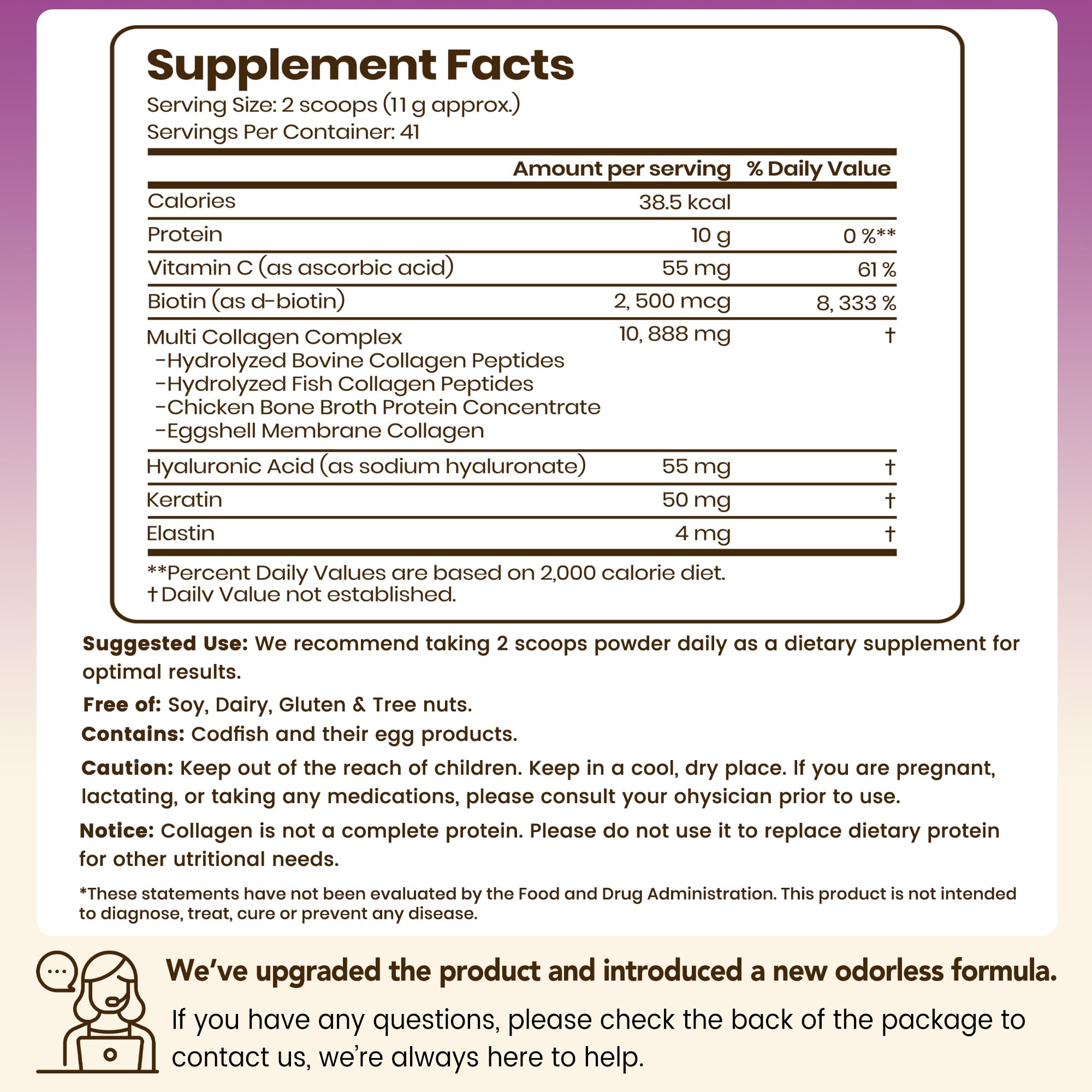 VEV Multi Collagen Peptides Powder, Types I, II, III, V & X, 41 Servings | NSF Certified, Hydrolyzed Collagen with Hyaluronic Acid, Biotin & Vitamin C, Unflavored, 16 oz