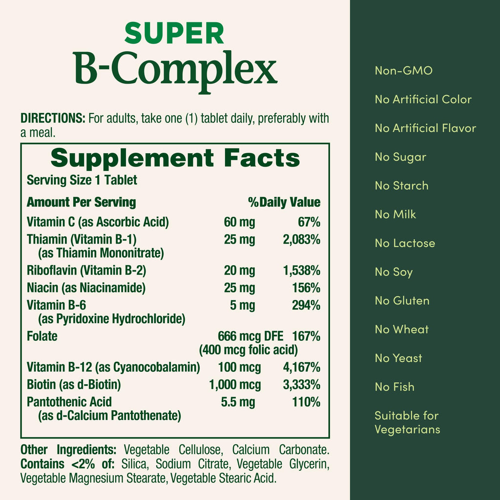 Nature's Bounty Super B Complex Vitamins with Vitamin C & Folic Acid
