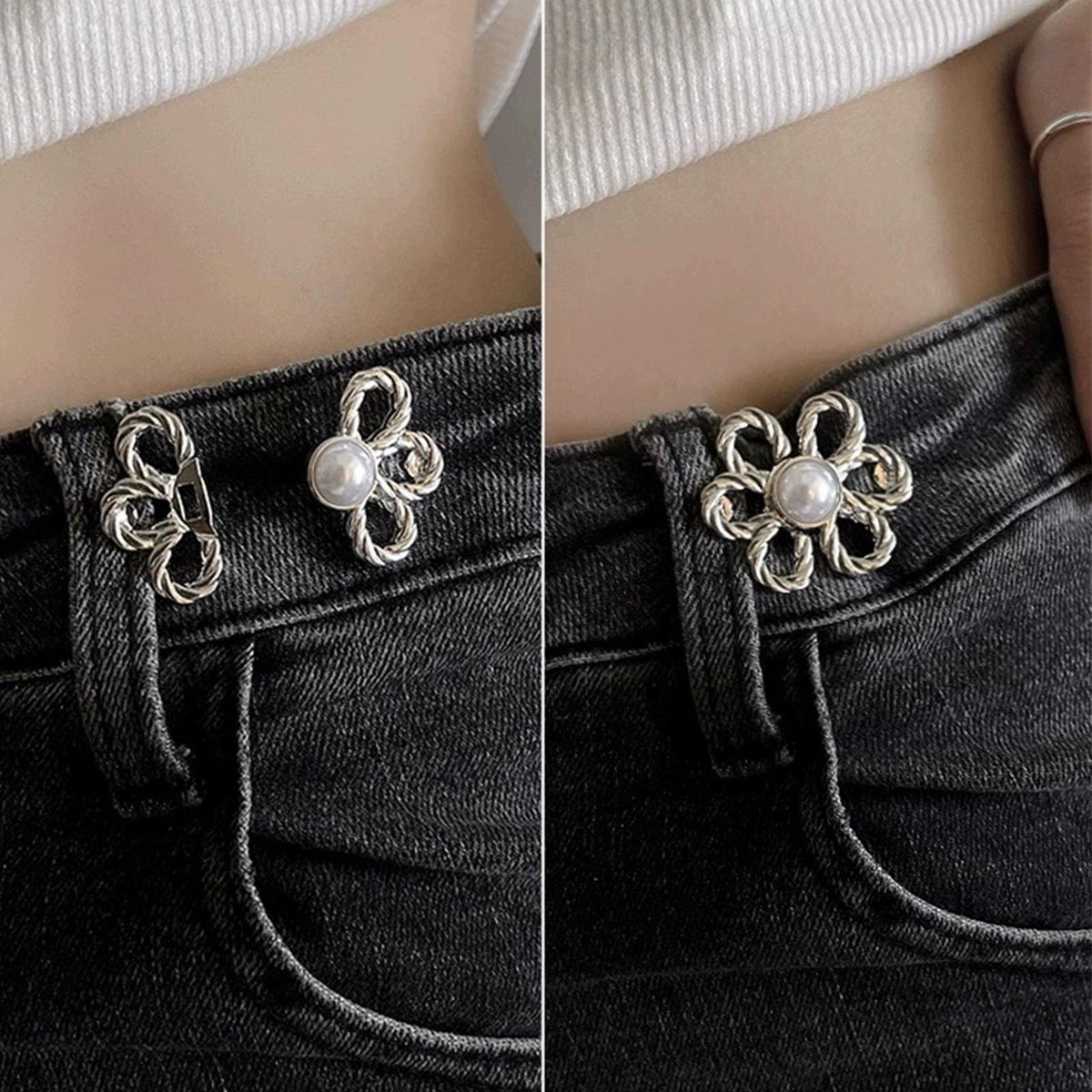 8 Sets Flower Jeans Button Pant Waist Tightener, Adjustable Waist Buckle Sets No Sew and No Tools Detachable Decorative Buckles, Jean Buttons Pins for Loose, Pants, Skirts, Sleeves