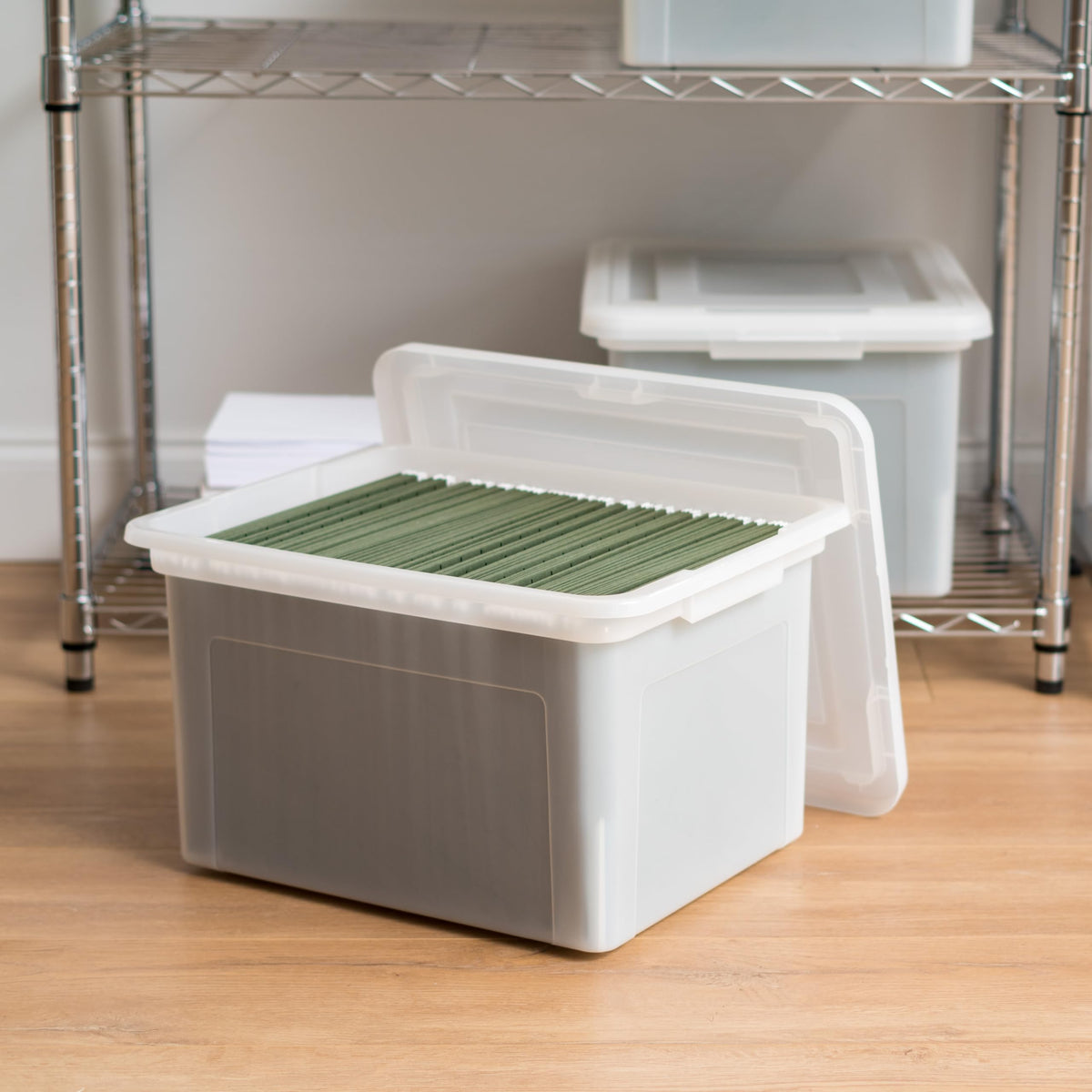 IRIS USA 4-Pack 35 Qt. Letter File Box with Lid, Pearl