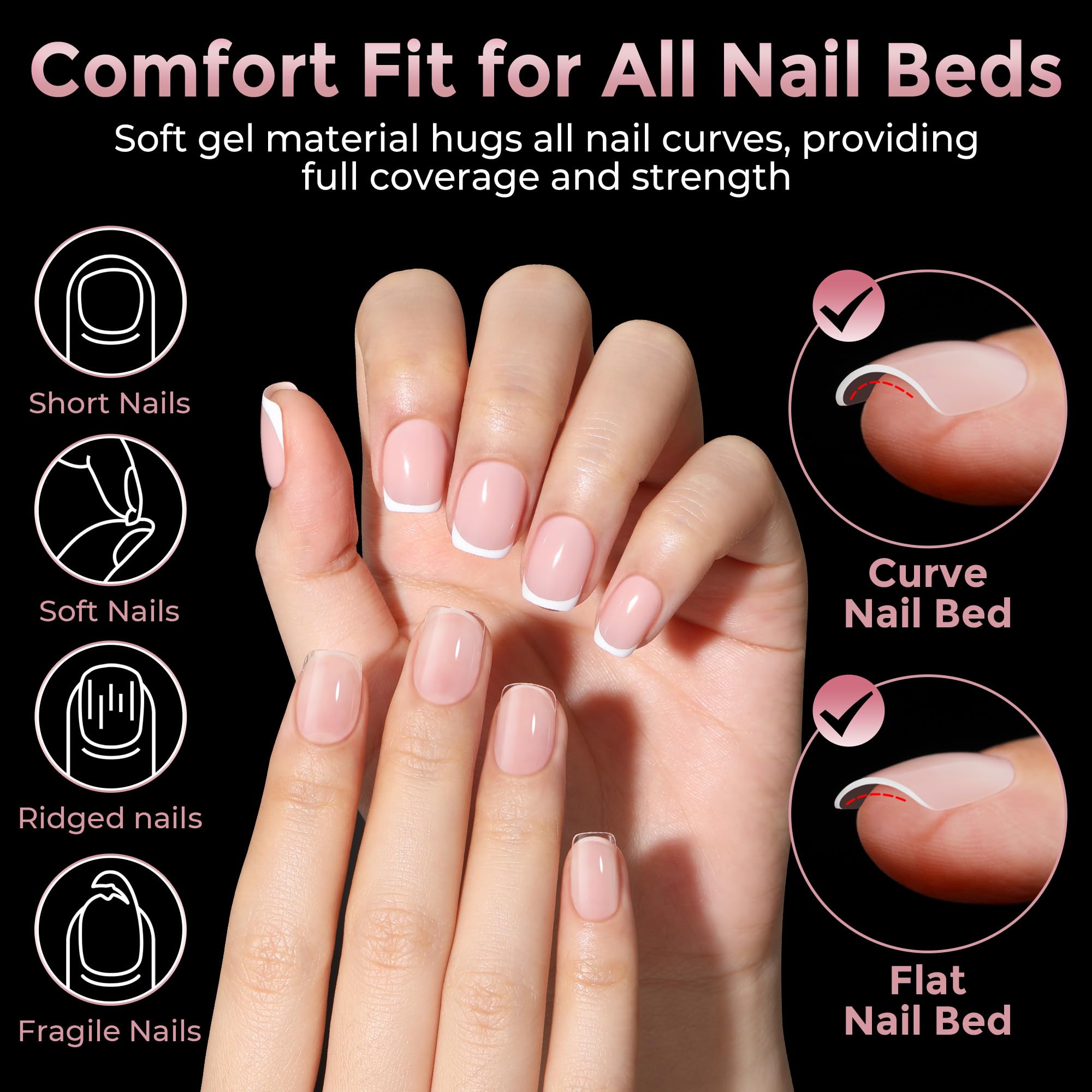Luckyfairy Extra Short Square Fake Nails, Soft Gel Pre-Shaped Acrylic XS Short Square Nail Tips, Half Matte Full Cover Clear Press on Flase Nail Tips for Nail Extension Home DIY 240pcs/12 Sizes
