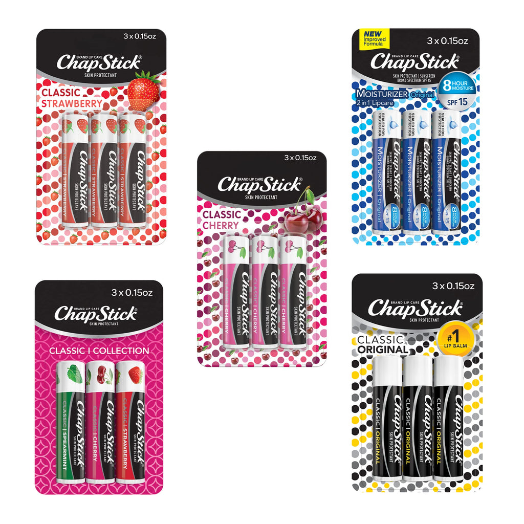 Buy now ChapStick Classic Collection Flavored Lip Balm Tubes Pack, Lip Moisturizer - 0.15 Oz (Box of 5 Packs of 3) at indiglob india