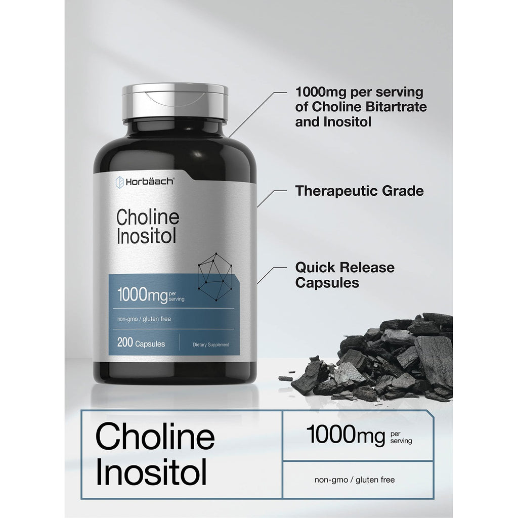 Horbaach Choline Inositol 1000mg Supplement | 200 Capsules