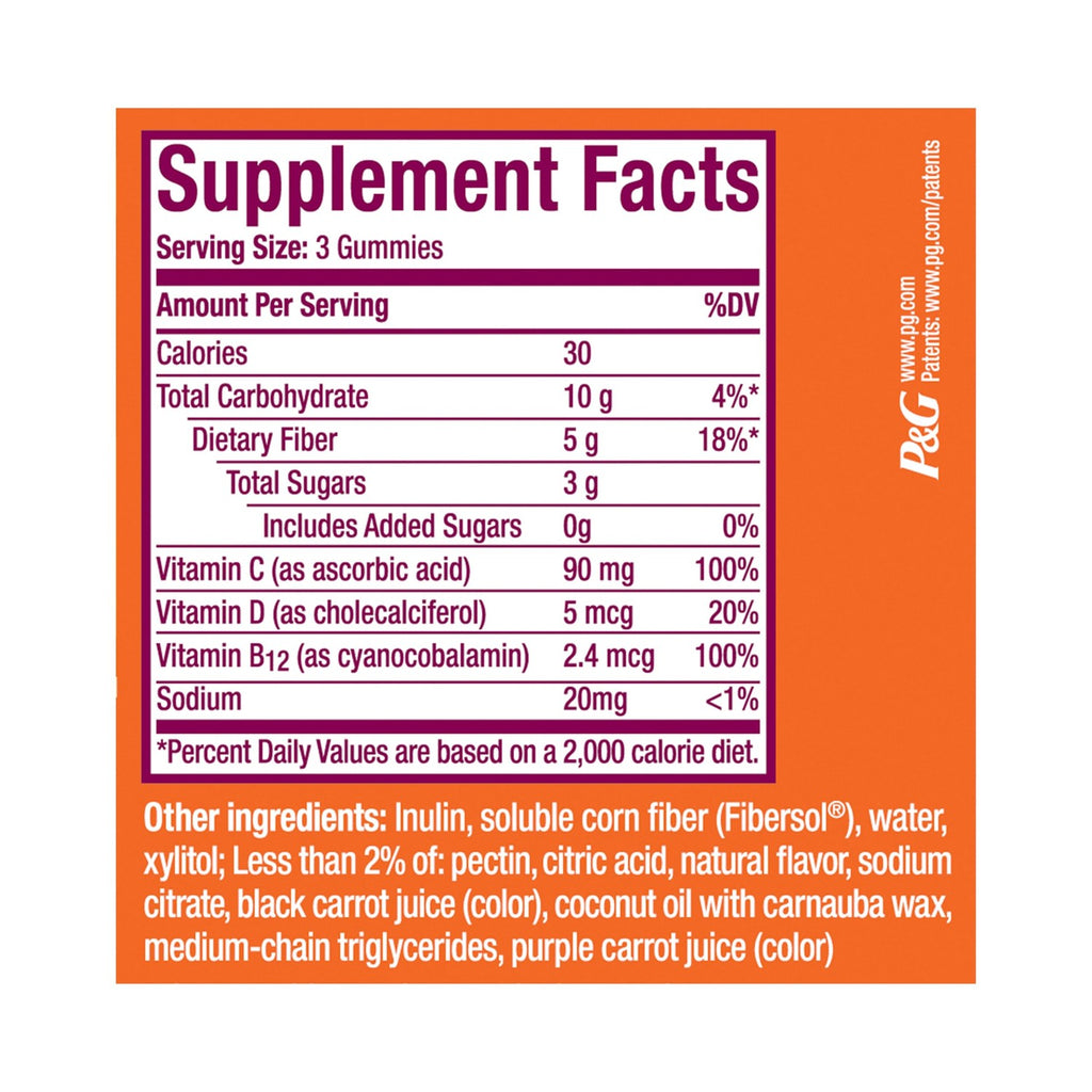 Metamucil Fiber Gummies for Adults with Vitamins C, D, B12 for Metabolism, No Sugar Added Citrus Berry Flavor, 5g Plant Based Prebiotic Fiber Supplement Blend, 120 Count